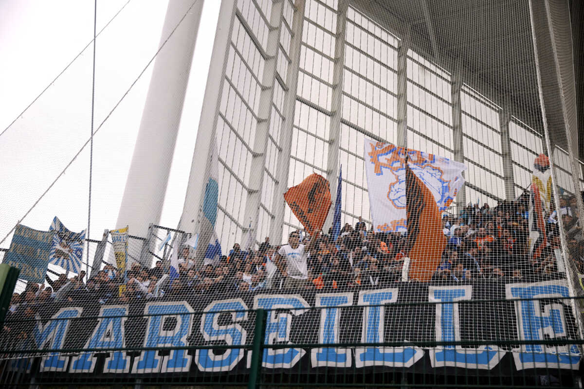 Soccer Football - Ligue 1 - RC Lens v Olympique de Marseille - Stade Bollaert-Delelis, Lens, France - May 6, 2023 Olympique de Marseille fans inside the stadium before the match REUTERS