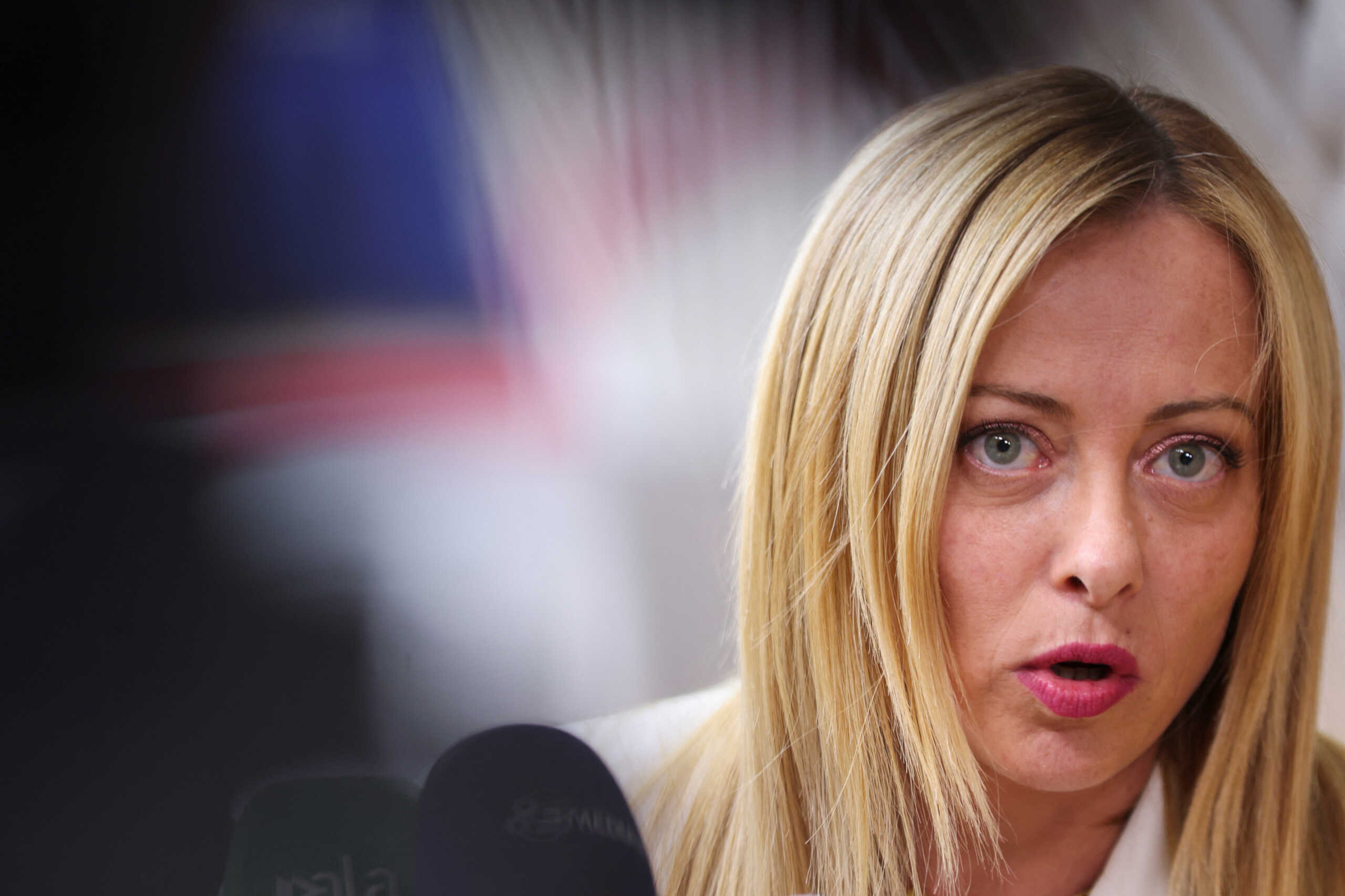 Italian Prime Minister Giorgia Meloni speaks to the media following European Union leaders summit, in Brussels, Belgium June 30, 2023. REUTERS