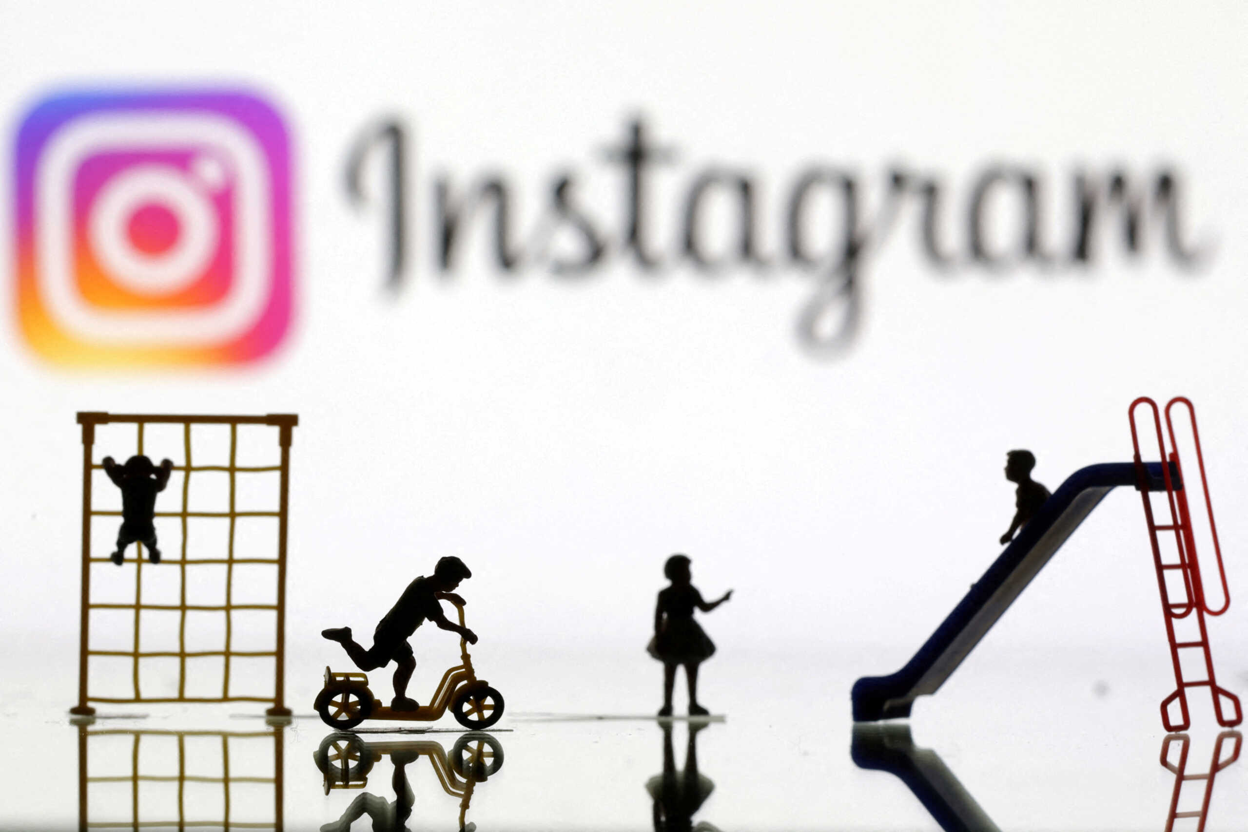 FILE PHOTO: Children playground miniatures are seen in front of displayed Instagram logo in this illustration taken April 4, 2023. REUTERS