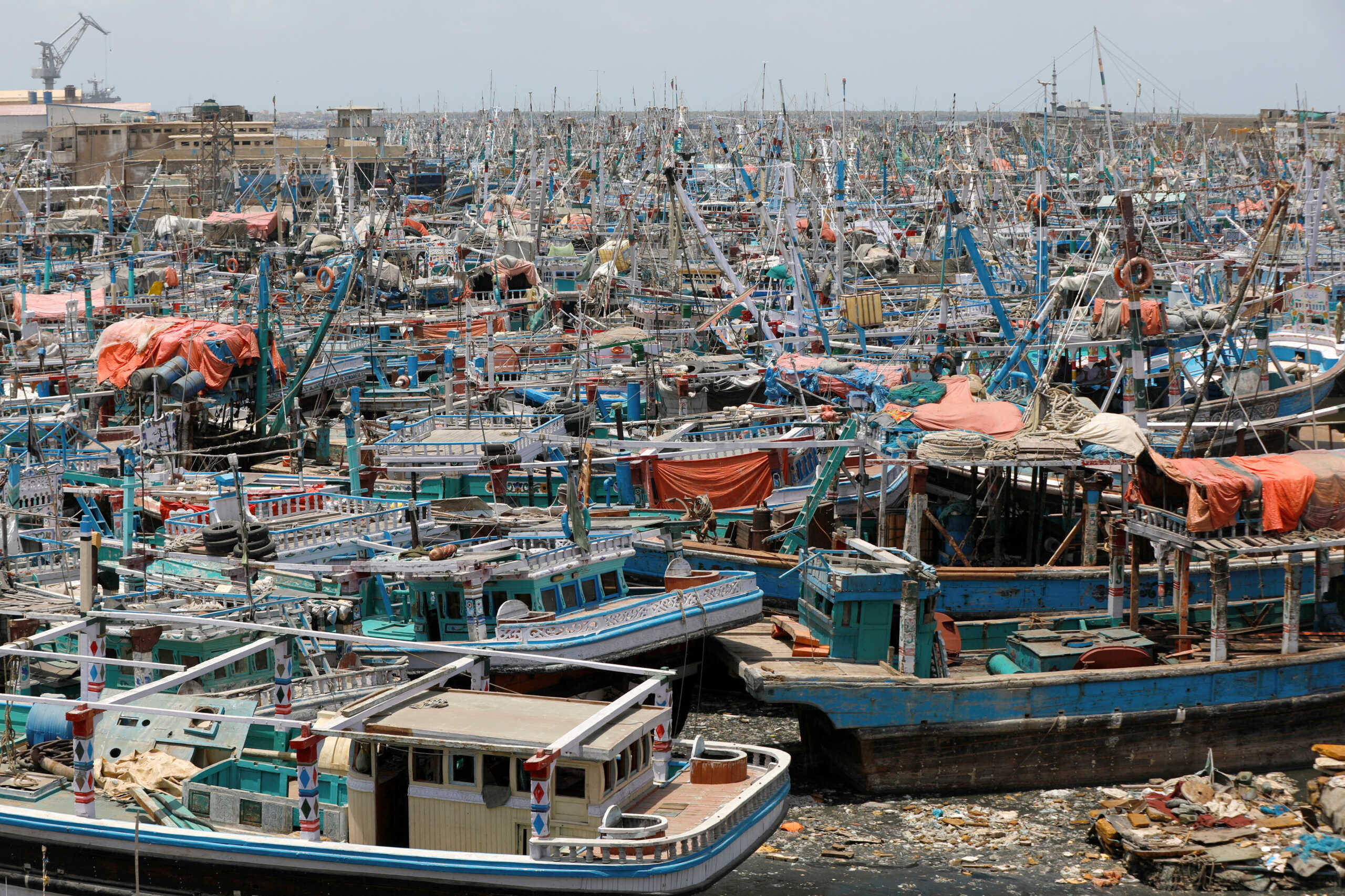 View of anchored fishing boats, after ban imposed on coastal activities following the cyclonic storm, Biparjoy, over the Arabian Sea, at Karachi's Fish Harbour, in Karachi, Pakistan June 10, 2023. REUTERS