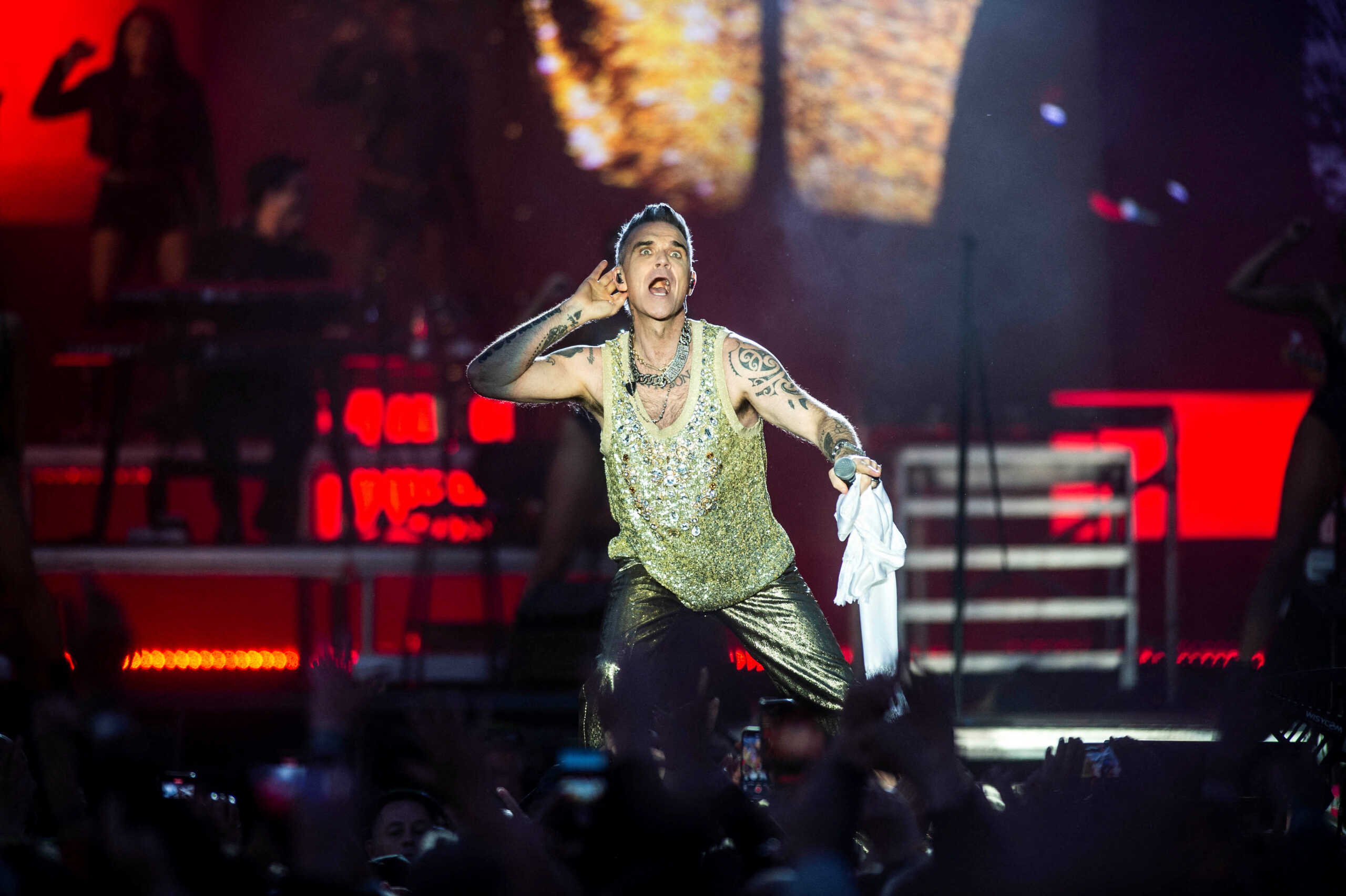 Robbie Williams performs at the Heartland Festival in Fyn, Denmark June 10, 2023. Ritzau Scanpix