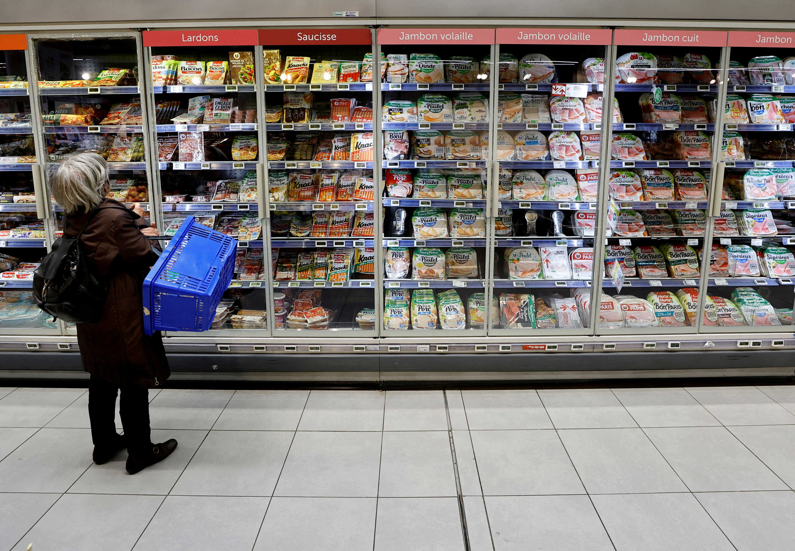 FILE PHOTO: A customer shops in a supermarket in Nice, France, March 1, 2023.    REUTERS