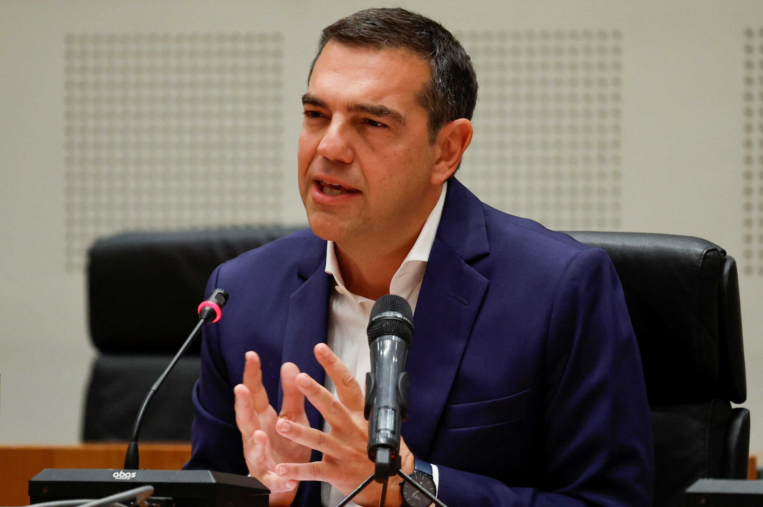 Leftist Syriza party leader Alexis Tsipras makes a statement at the Zappeion Hall in Athens, Greece, June 29, 2023. REUTERS