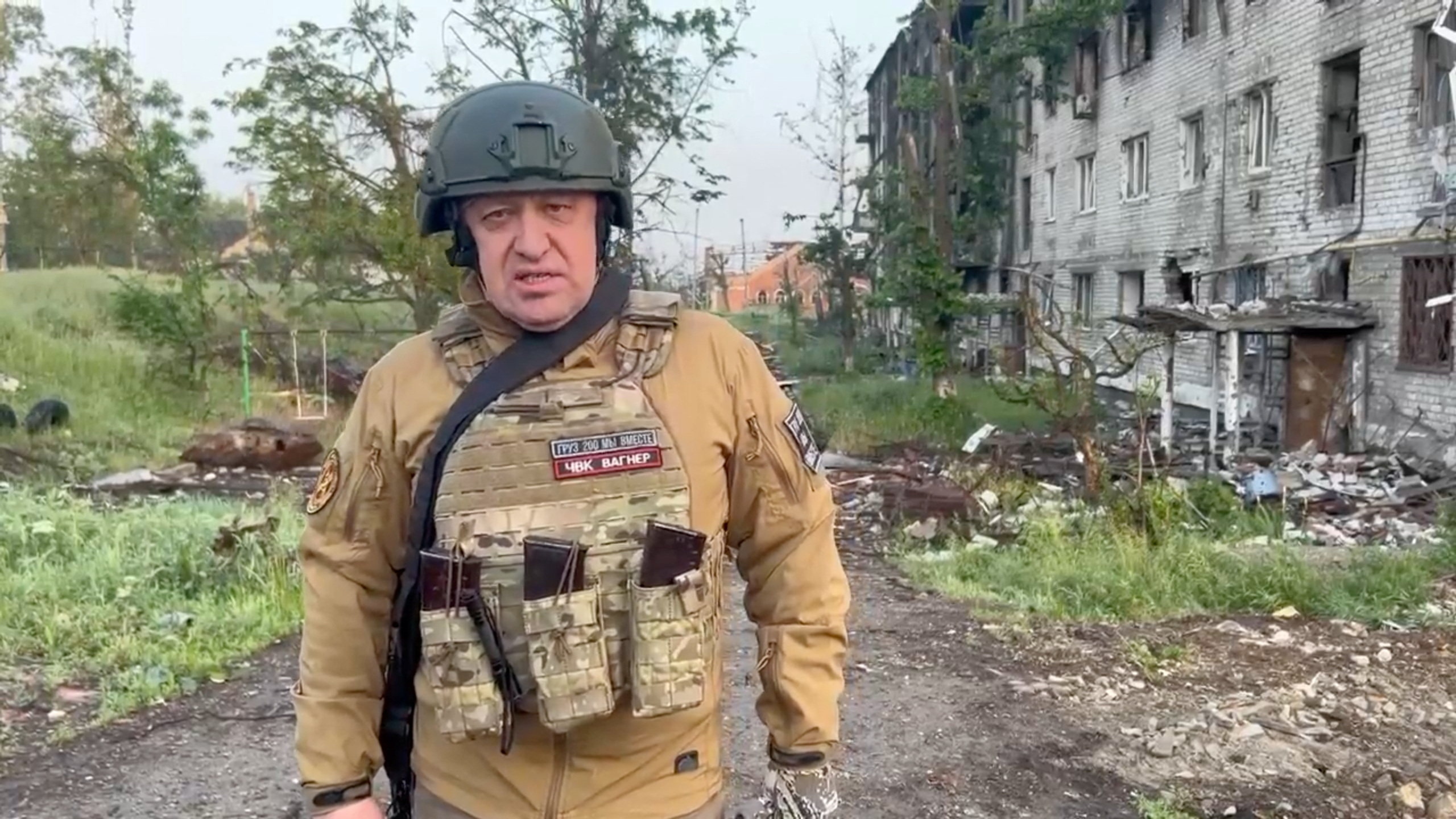 Founder of Wagner private mercenary group Yevgeny Prigozhin makes a statement on the start of withdrawal of his forces from Bakhmut and handing over their positions to regular Russian troops, in the course of Russia-Ukraine conflict in Bakhmut, Ukraine, in this still image taken from video released May 25, 2023. Press service of "Concord"