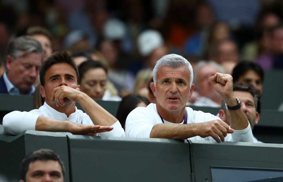 Tennis - Wimbledon - All England Lawn Tennis and Croquet Club, London, Britain - July 6, 2023  Father and coach of Greece's Stefanos Tsitsipas, Apostolos Tsitsipas is pictured in the stands during the second round match between Greece's Stefanos Tsitsipas and Britain’s Andy Murray REUTERS