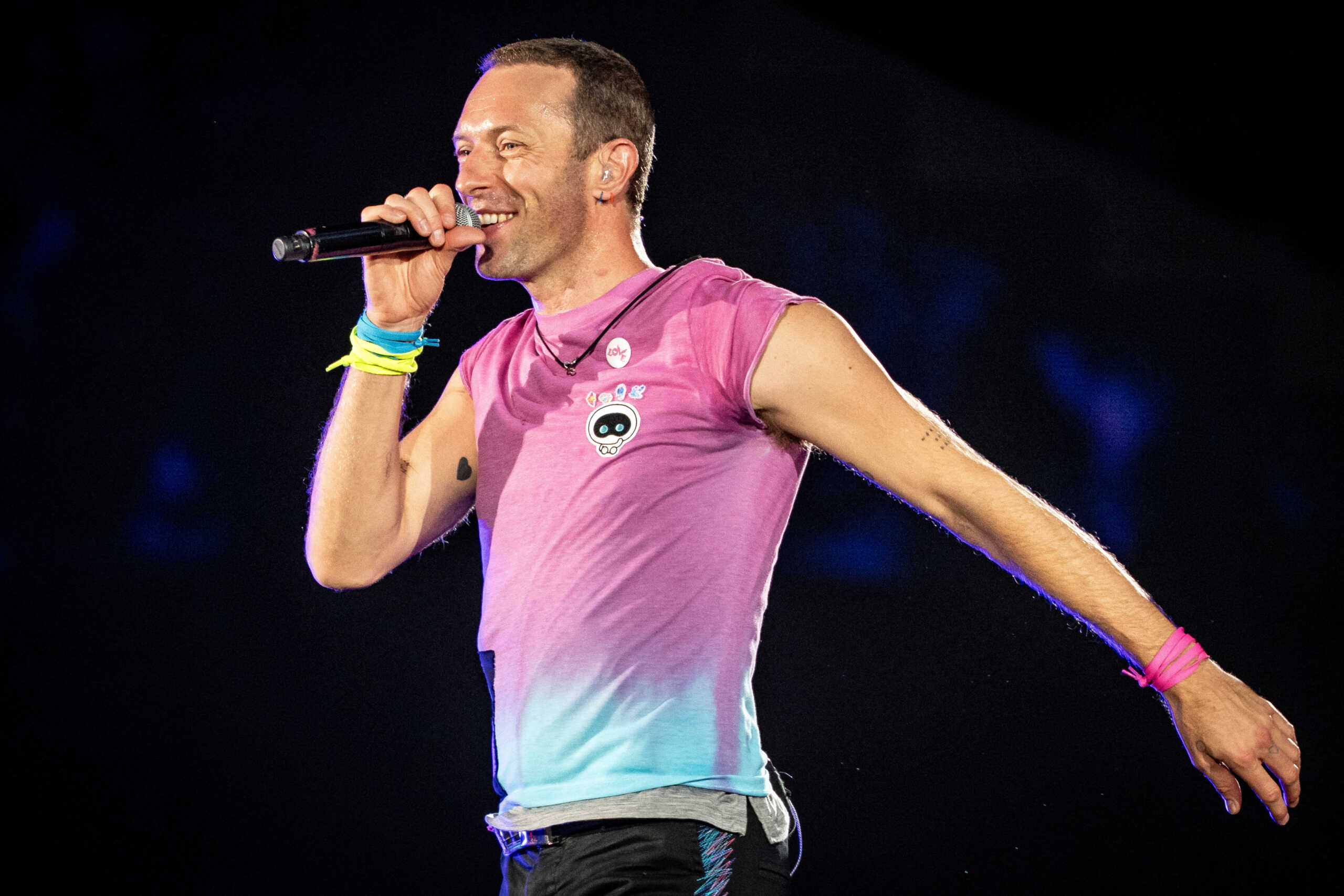 British singer Chris Martin of British band Coldplay performs at Parken Stadium in Copenhagen, Denmark July 5, 2023. Mads Claus Rasmussen