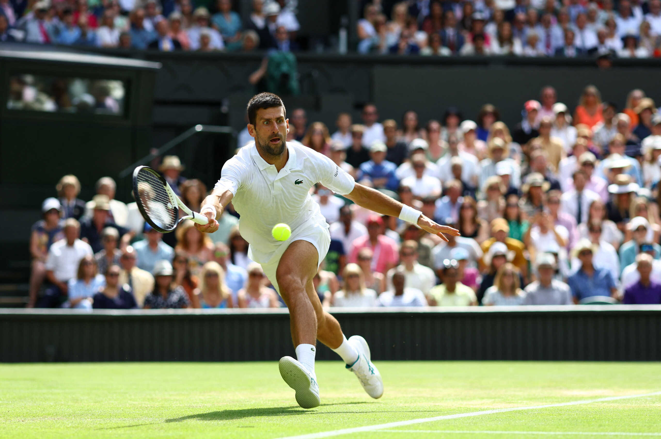 Tennis - Wimbledon - All England Lawn Tennis and Croquet Club, London, Britain - July 10, 2023 Serbia's Novak Djokovic in action during his fourth match against Poland's Hubert Hurkacz REUTERS