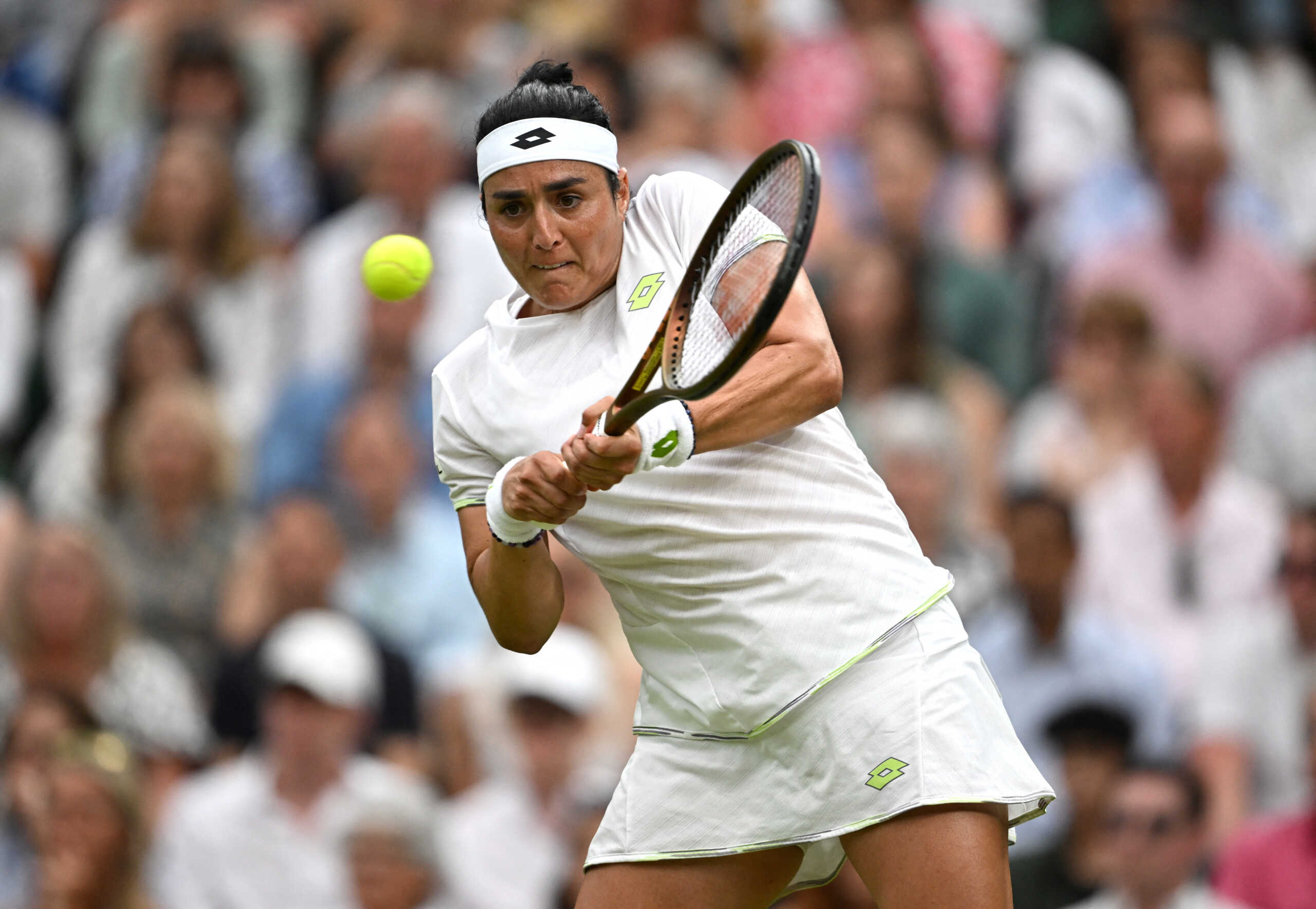 Tennis - Wimbledon - All England Lawn Tennis and Croquet Club, London, Britain - July 13, 2023 Tunisia’s Ons Jabeur in action during her semi final match against Belarus’ Aryna Sabalenka REUTERS