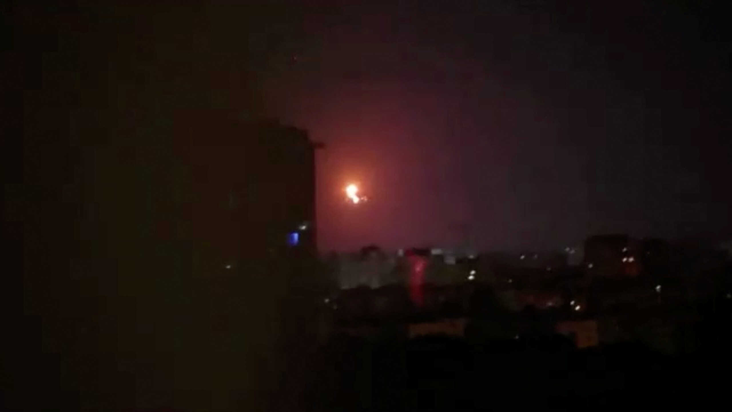 An explosion of a drone is seen in the sky over the city during a Russian drone strike, amid Russia's attack on Ukraine, in Kyiv, Ukraine July 2, 2023, in this screengrab taken from a video. REUTERS TV