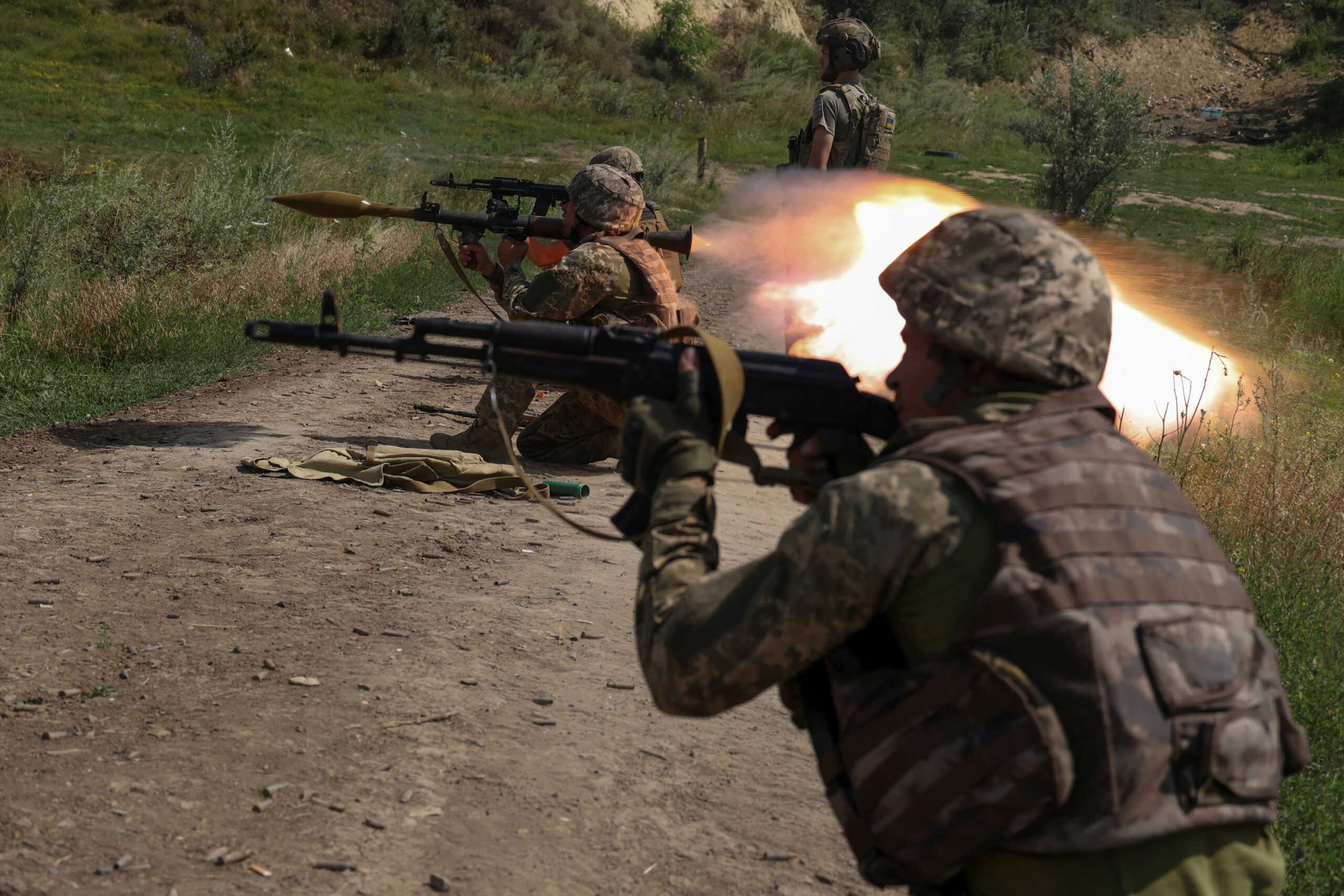 Ukrainian servicemen of the 35th Separate Marines Brigade attend military drills at a training ground, amid Russia's attack on Ukraine, in Donetsk region, Ukraine July 24, 2023. REUTERS
