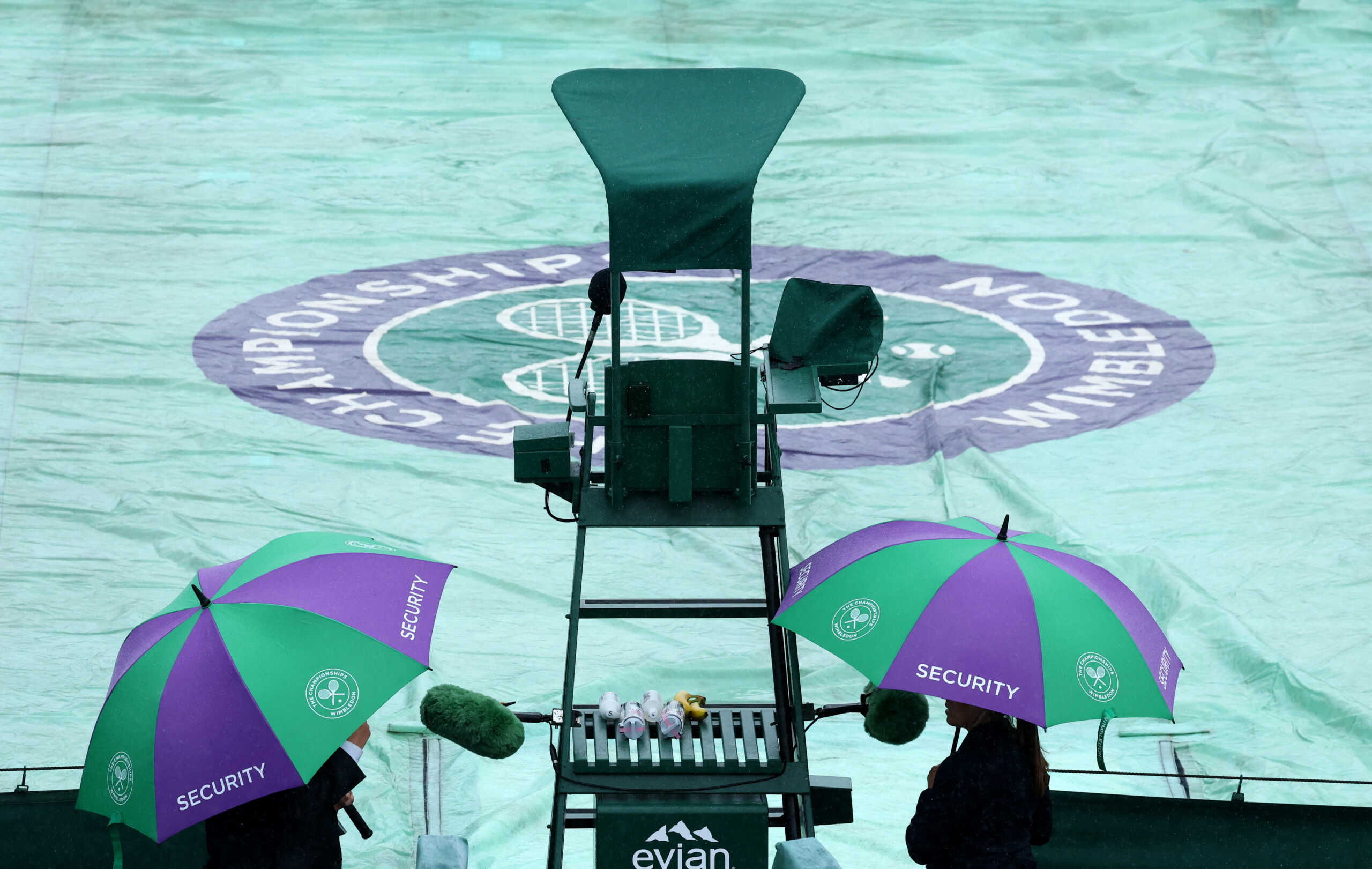 Tennis - Wimbledon - All England Lawn Tennis and Croquet Club, London, Britain - July 3, 2023 General view as the outside courts are seen covered due to rain delay REUTERS