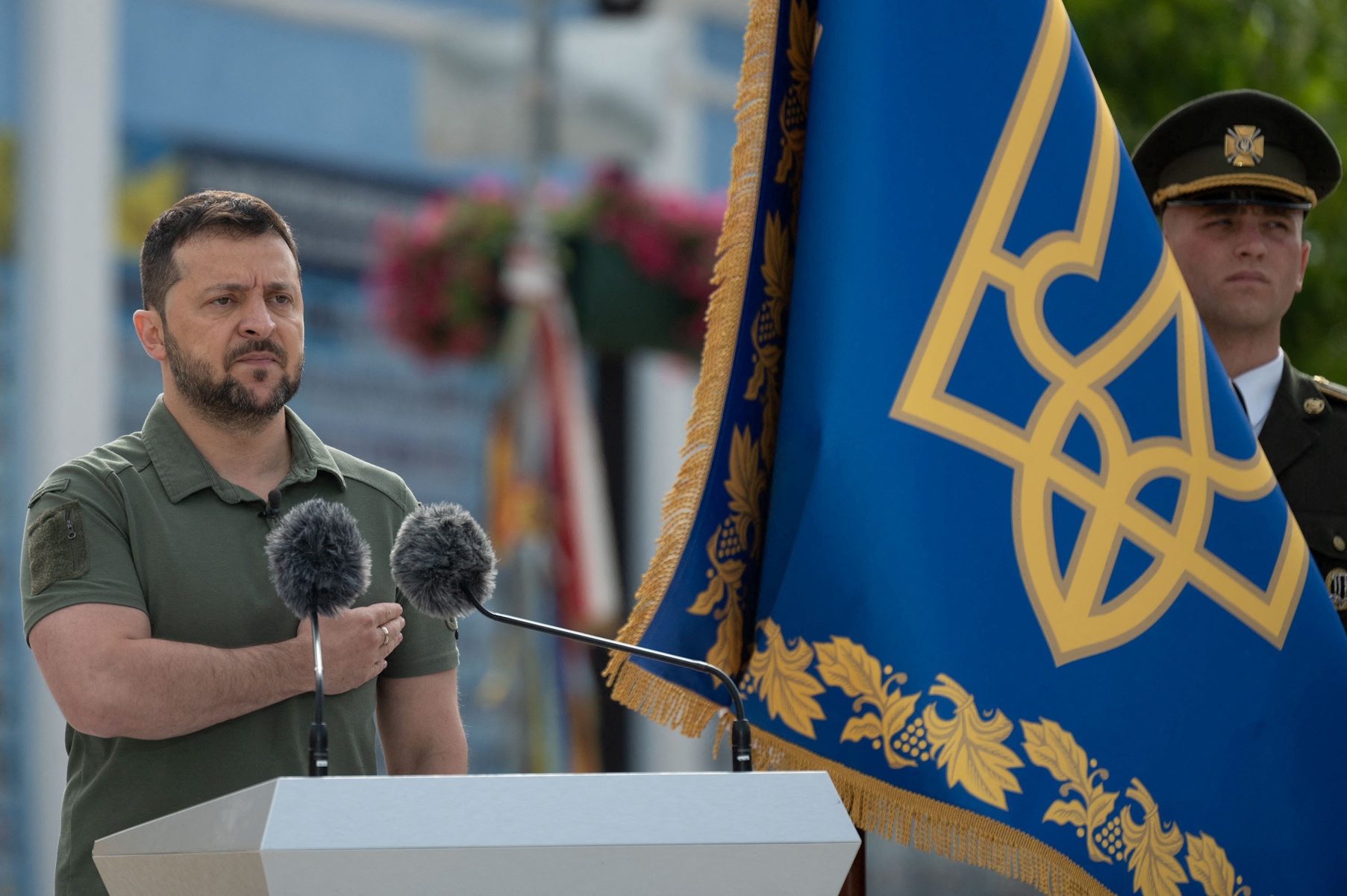 Ukraine's President Volodymyr Zelenskiy attends a ceremony marking the Day of Ukrainian Statehood, amid Russia's attack on Ukraine, in Kyiv, Ukraine July 28, 2023. Ukrainian Presidential Press Service