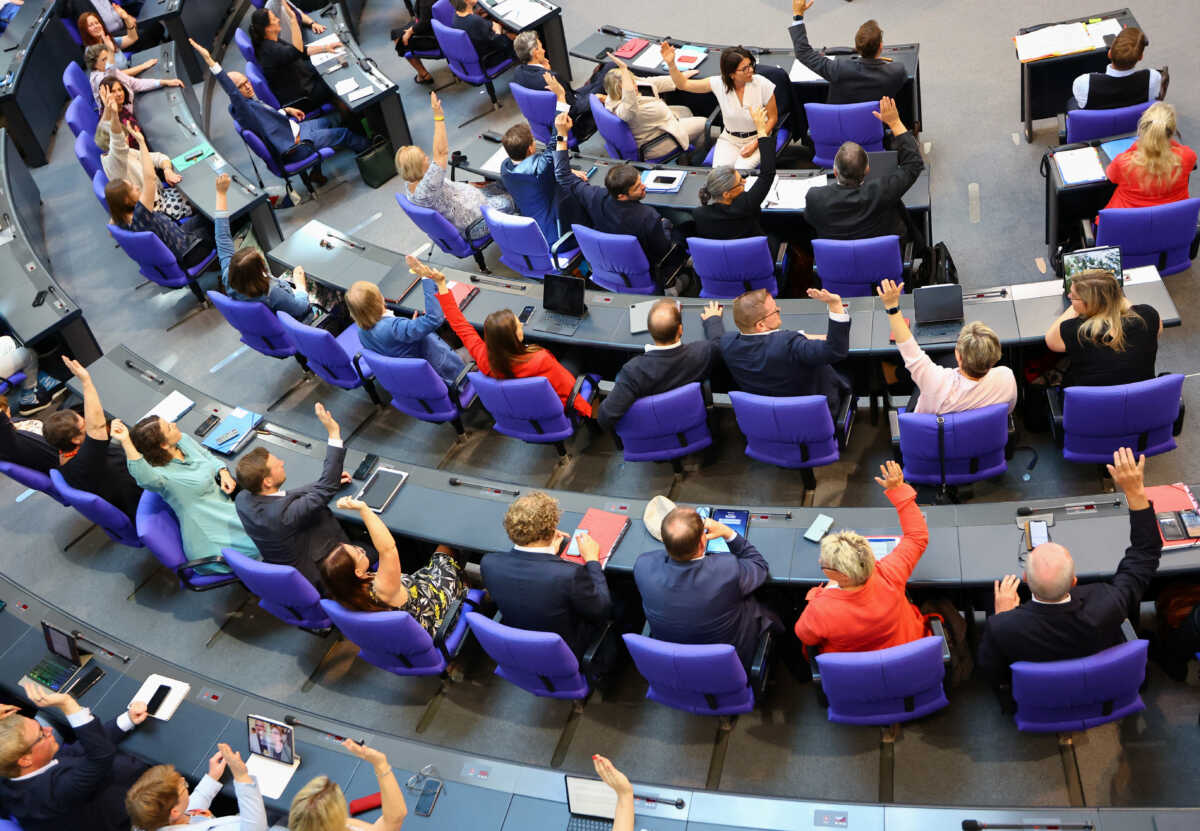 A view of the lower house of parliament Bundestag as members vote to call German Economy and Climate Minister Robert Habeck back to the session after he left, at the Reichstag building in Berlin, Germany July 7, 2023. REUTERS