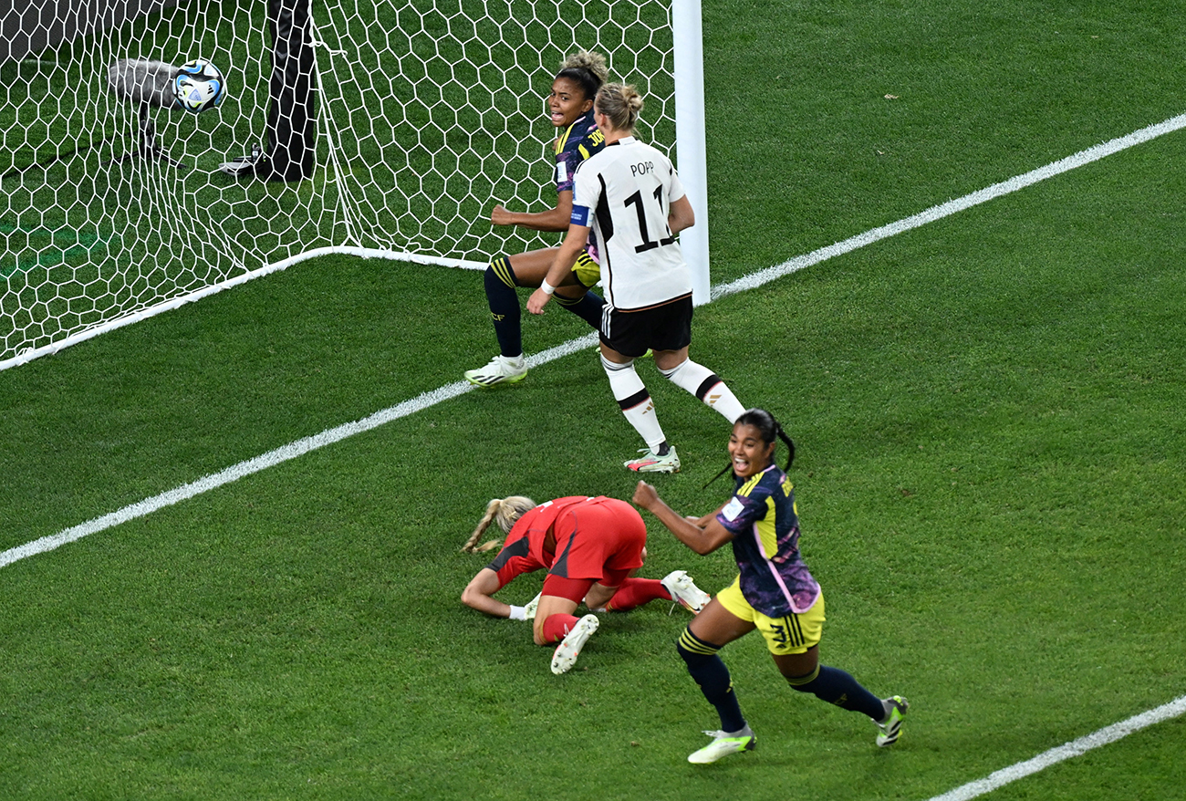 Soccer Football - FIFA Women’s World Cup Australia and New Zealand 2023 - Group H - Germany v Colombia - Sydney Football Stadium, Sydney, Australia - July 30, 2023
Germany's Merle Frohms reacts after conceding their first goal scored by Colombia's Linda Caicedo REUTERS