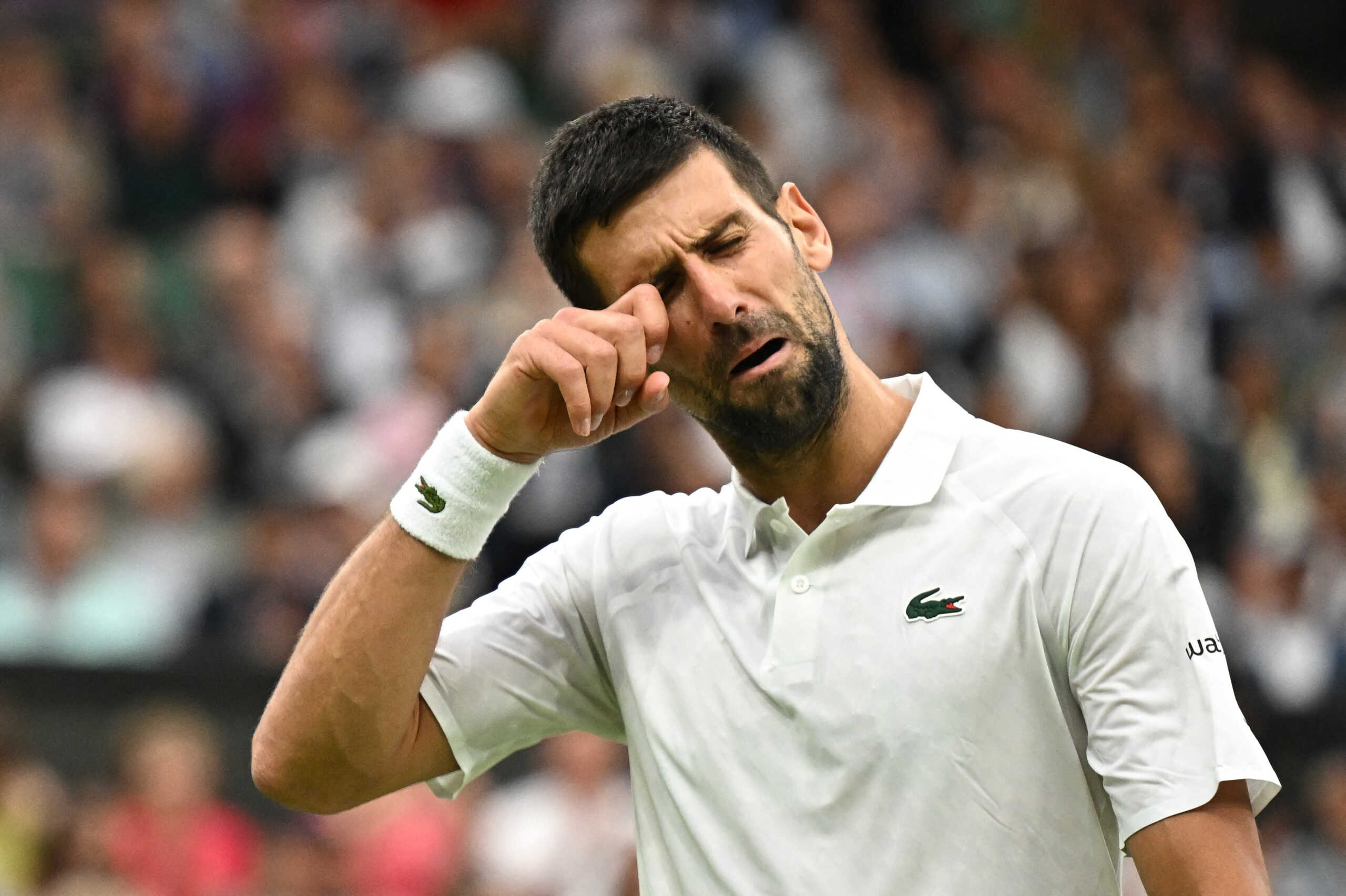 Tennis - Wimbledon - All England Lawn Tennis and Croquet Club, London, Britain - July 14, 2023 Serbia's Novak Djokovic reacts during his semi final match against Italy's Jannik Sinner REUTERS