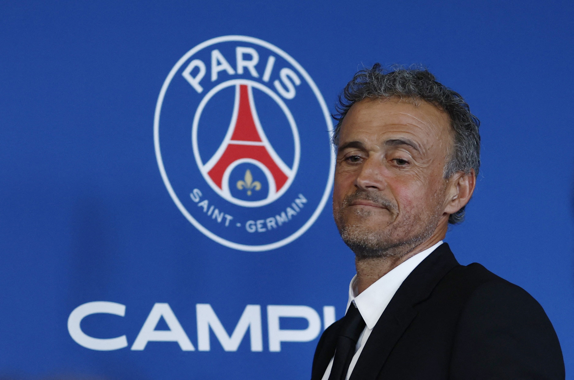 Soccer Football - Paris St Germain  - Paris St Germain unveil new coach Luis Enrique - Paris-Saint-Germain Training Centre, Poissy, France - July 5, 2023  Paris St Germain's new coach Luis Enrique after the press conference REUTERS
