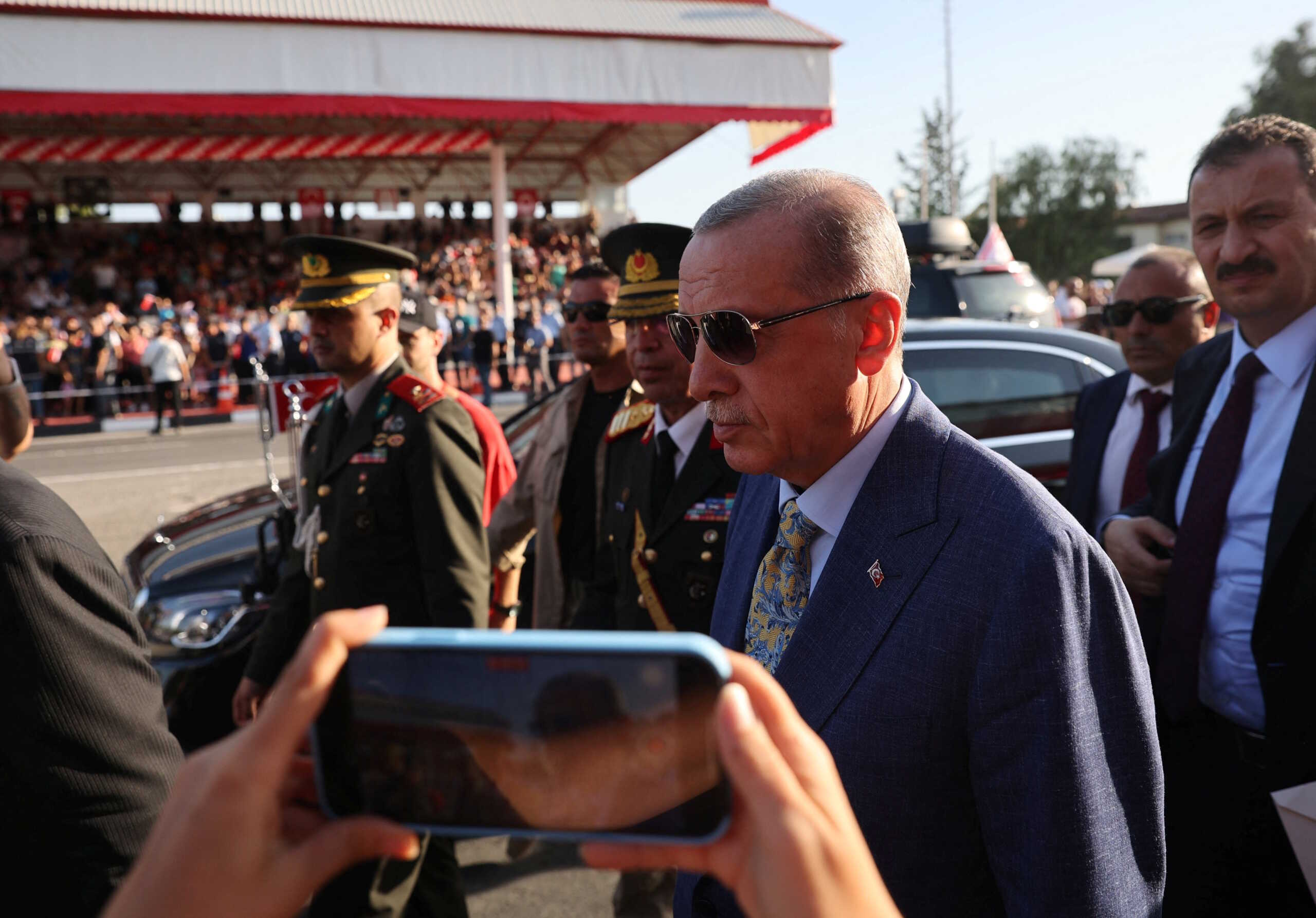Turkish President Tayyip Erdogan arrives at a military parade to mark the 1974 Turkish invasion of Cyprus in response to a short-lived Greek-inspired coup, in the Turkish-controlled northern Cyprus, in the divided city of Nicosia, Cyprus July 20, 2023. REUTERS