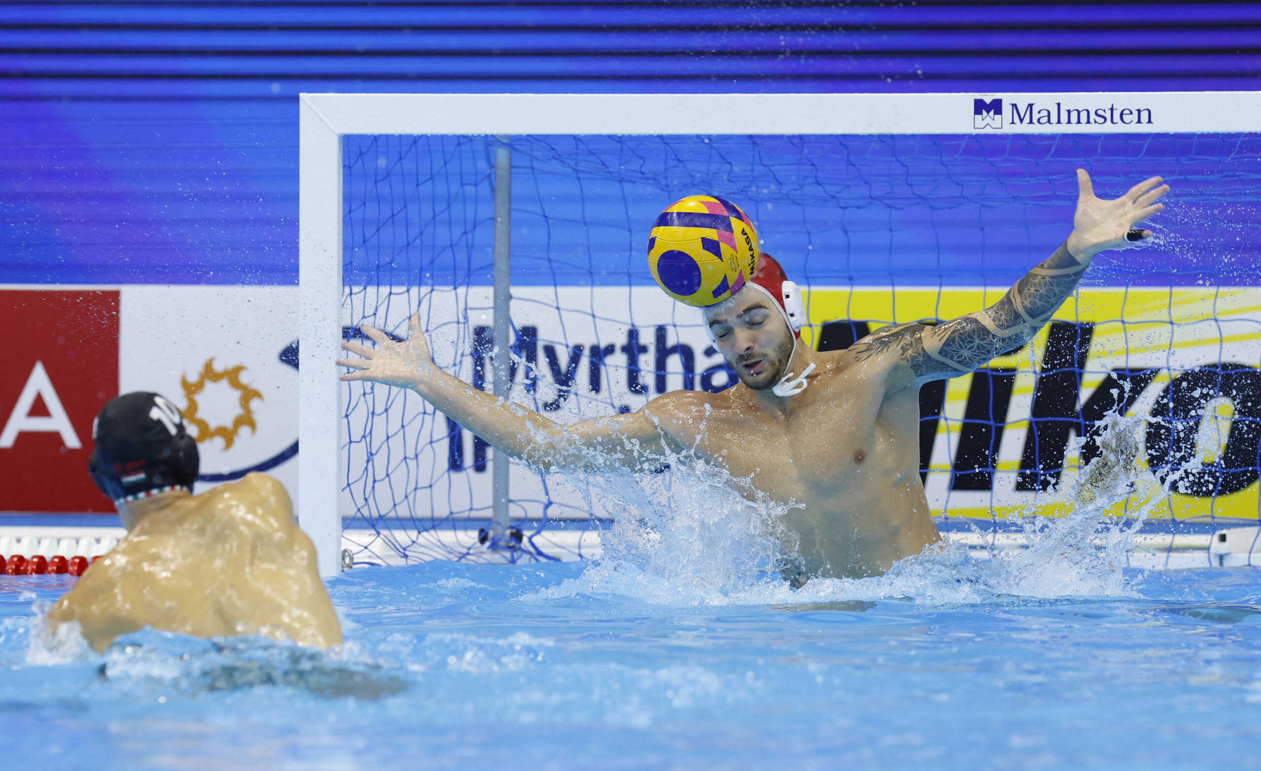 Fukuoka 2023 World Aquatics Championships - Water Polo - Men's Gold Medal Match - Greece v Hungary - Marine Messe Fukuoka Hall B, Fukuoka, Japan - July 29, 2023 Greece's Emmanouil Zerdevas in action REUTERS