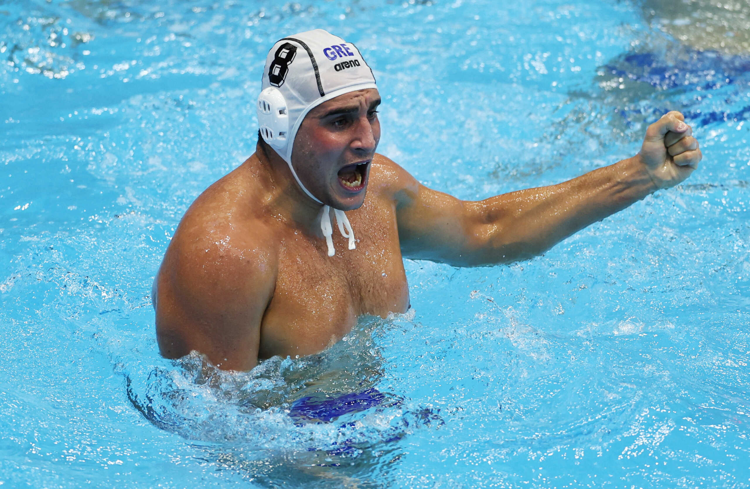 Fukuoka 2023 World Aquatics Championships - Water Polo - Men's Semi Final - Greece v Serbia - Marine Messe Fukuoka Hall B, Fukuoka, Japan - July 27, 2023  Greece's Stylianos Argyropoulos Kanakakis reacts REUTERS
