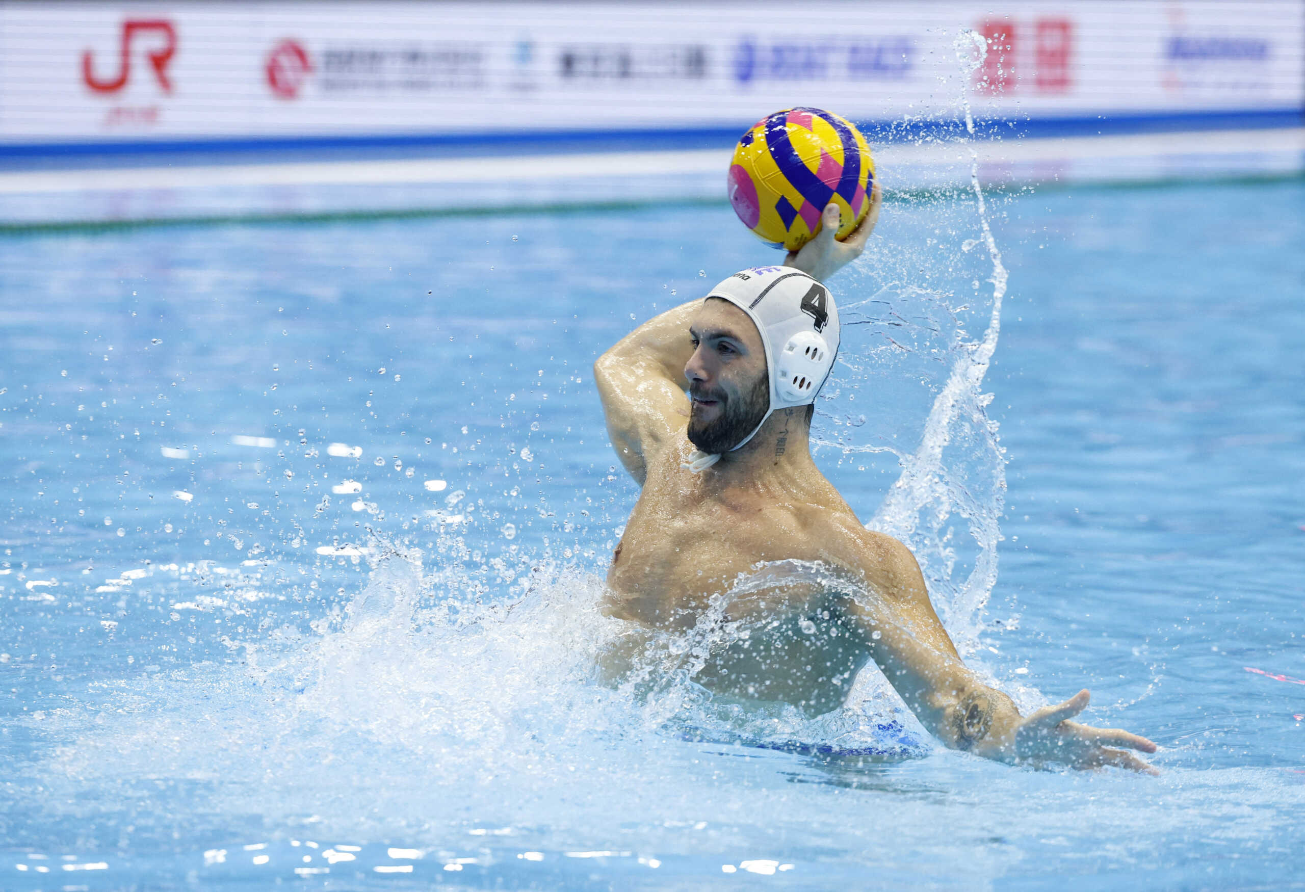 Fukuoka 2023 World Aquatics Championships - Water Polo - Men's Gold Medal Match - Greece v Hungary - Marine Messe Fukuoka Hall B, Fukuoka, Japan - July 29, 2023 Greece's Konstantinos Gkiouvetsis in action REUTERS