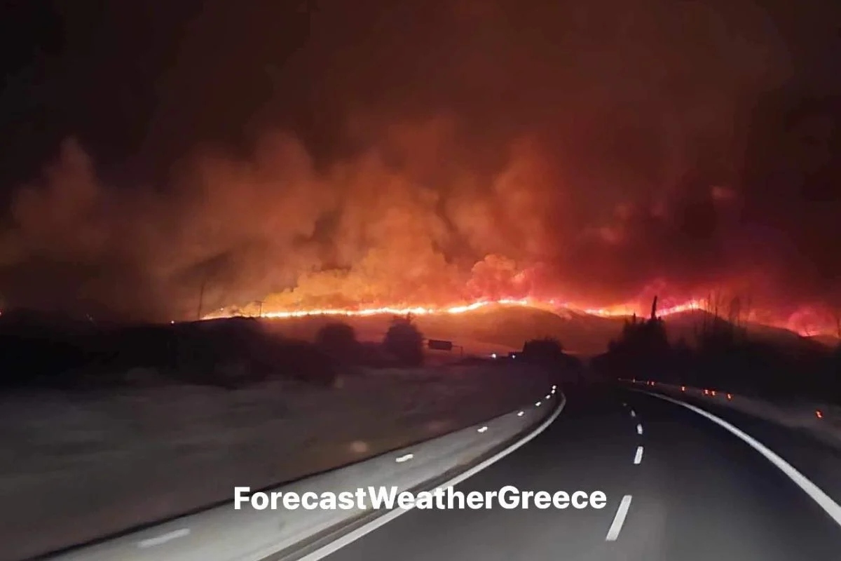 Φωτιά σε Λαμία και Μαγνησία: Αυτοκίνητα περνούν μέσα από τις φλόγες – Συγκλονιστικά πλάνα από την Εθνική Οδό