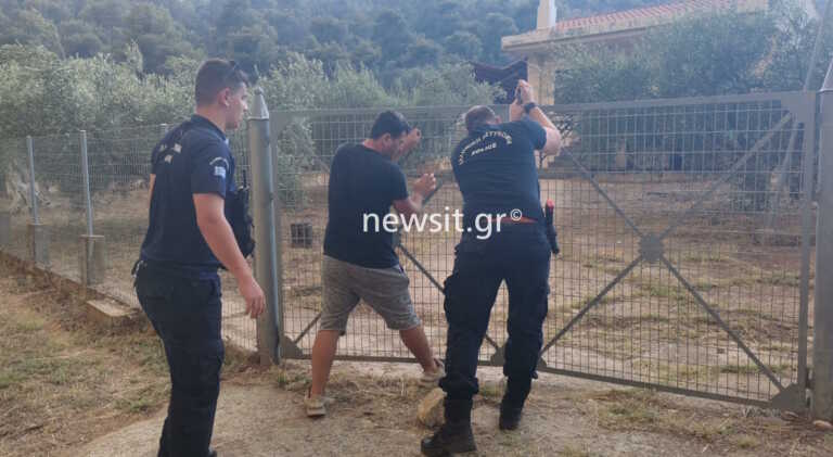 Αστυνομικοί σπάνε την καγκελόπορτα  σπιτιού για να απεγκλωβίσουν σκύλο στη Νέα Ζωή της Μάνδρας