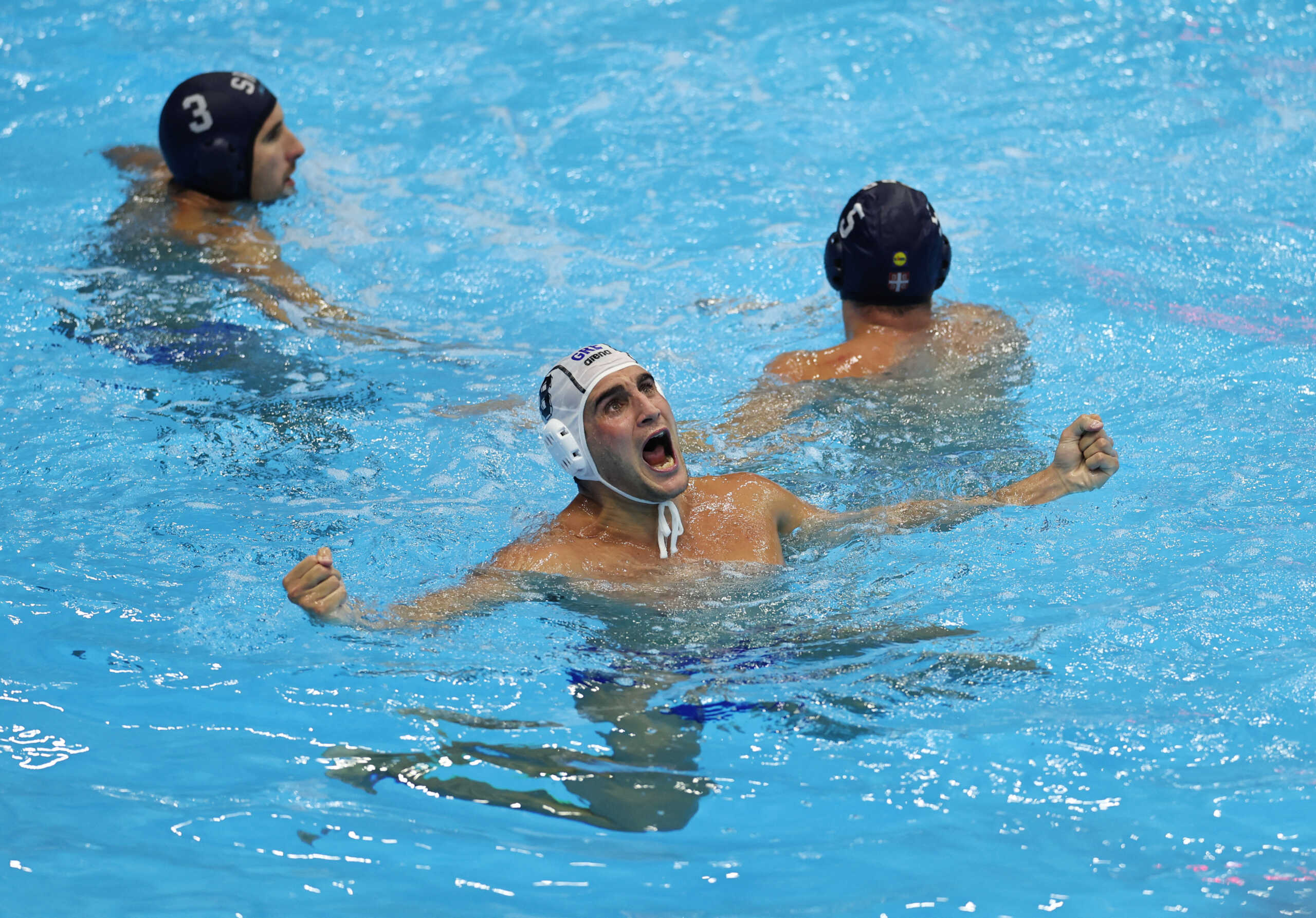 Fukuoka 2023 World Aquatics Championships - Water Polo - Men's Semi Final - Greece v Serbia - Marine Messe Fukuoka Hall B, Fukuoka, Japan - July 27, 2023  Greece's Stylianos Argyropoulos Kanakakis reacts REUTERS