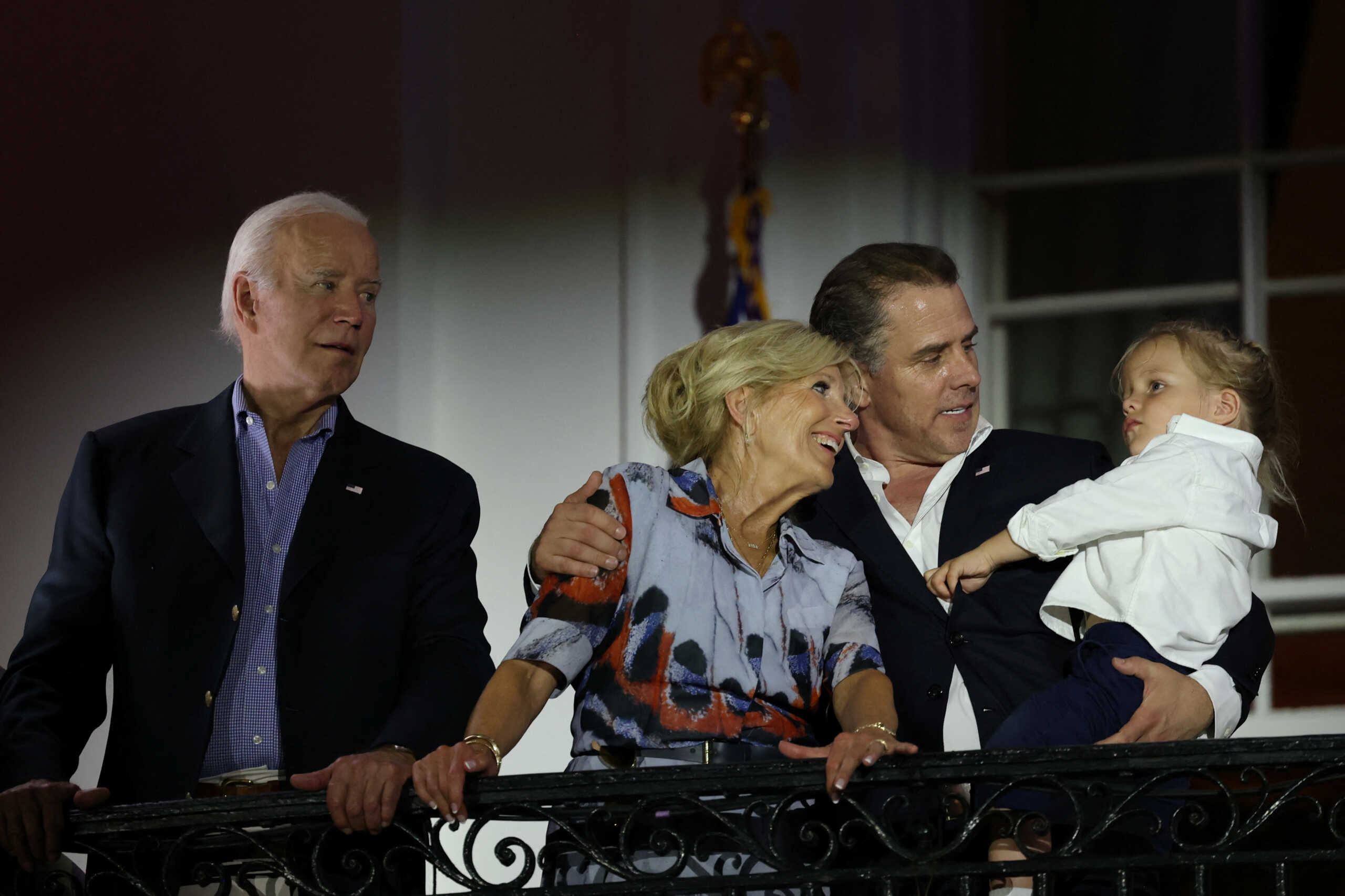 U.S. President Joe Biden, first lady Jill Biden, Hunter Biden and Beau Biden Jr. watch the fireworks during an Independence Day celebration on the South Lawn at the White House in Washington, U.S., July 4, 2023. REUTERS