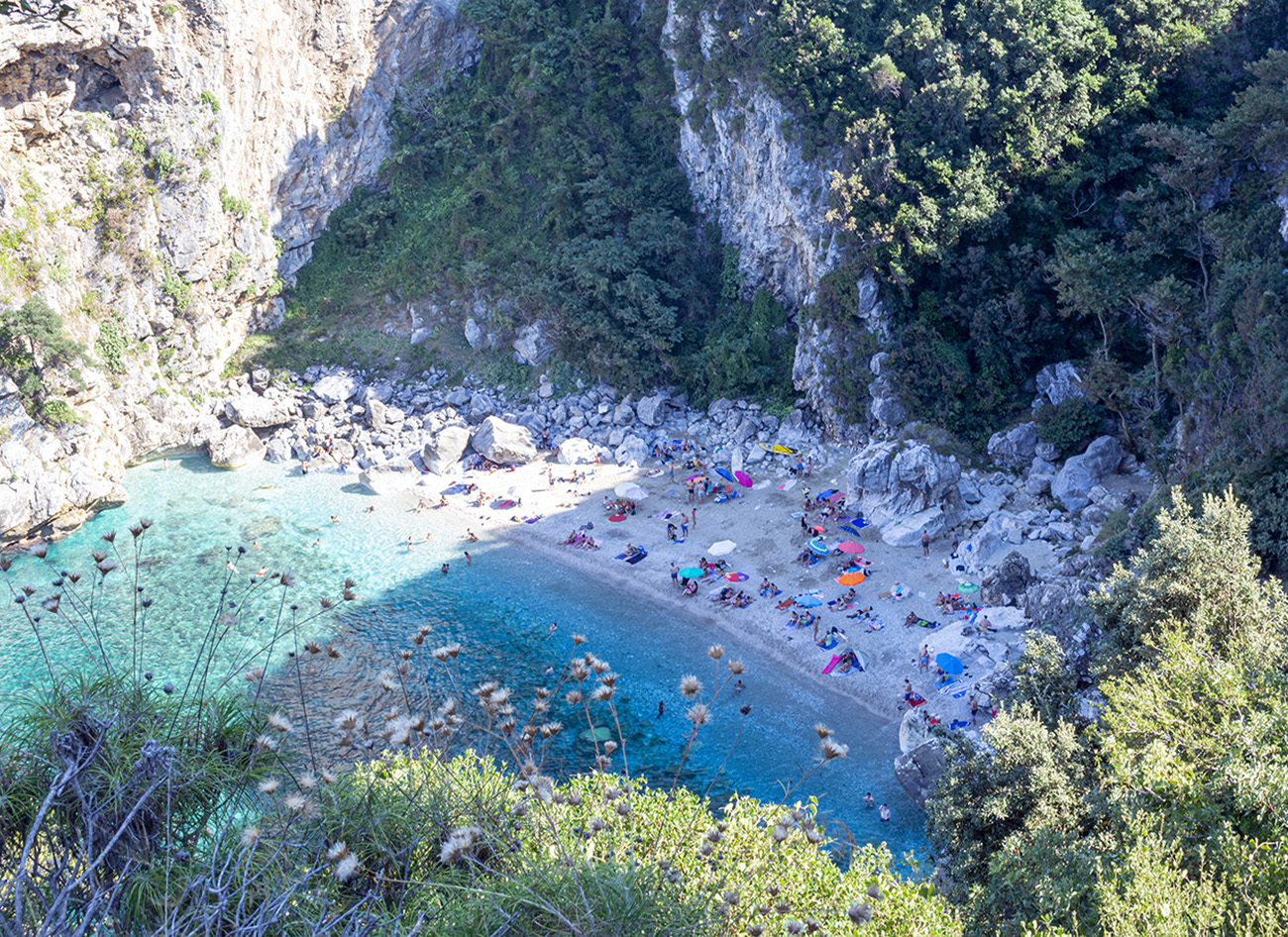 Pelion, Fakistra beach, Greece - August 11 2020: Remote beach Fakistra at area of Pelion in Greece