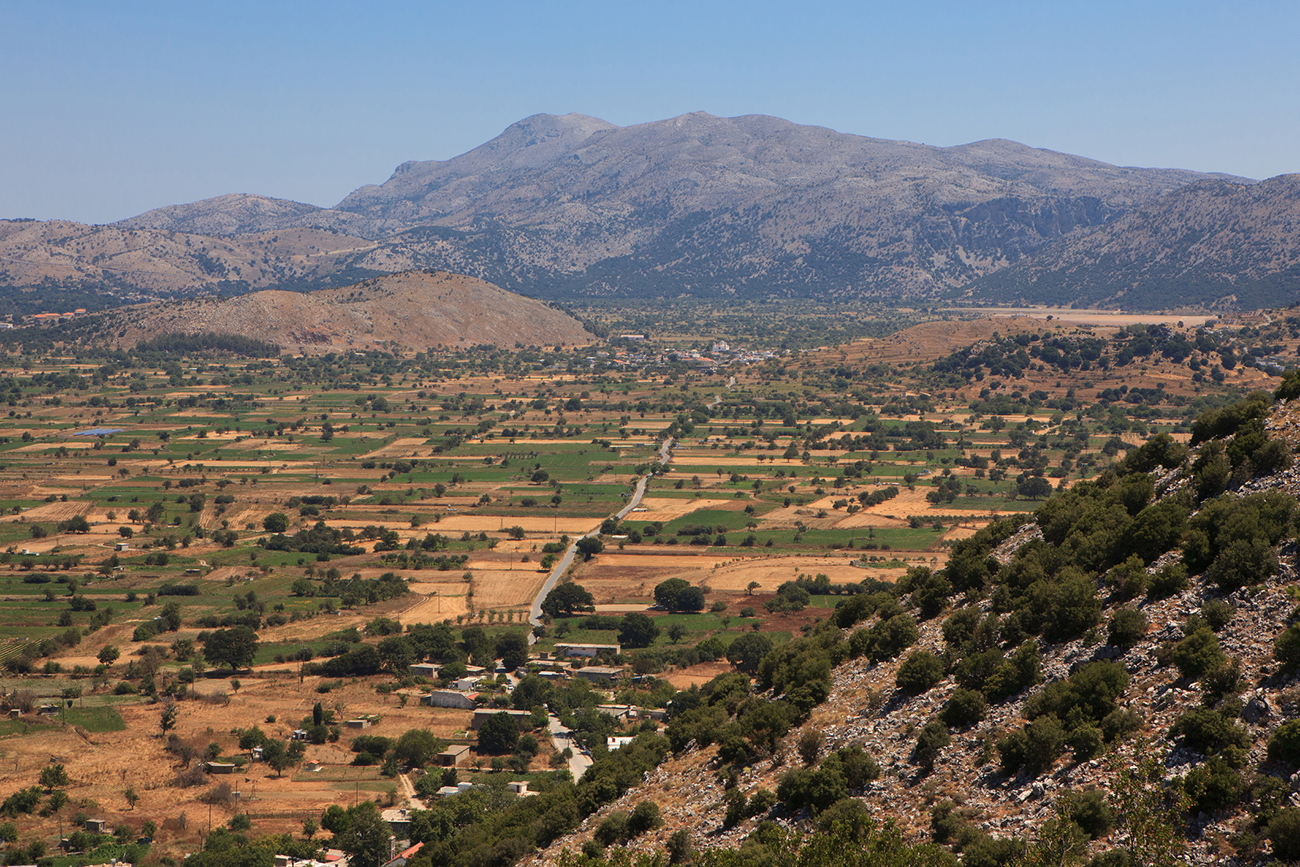 Oropedio Lasithiou or Lasithi Plateau, a large scenic plain, located in eastern Crete, Greece