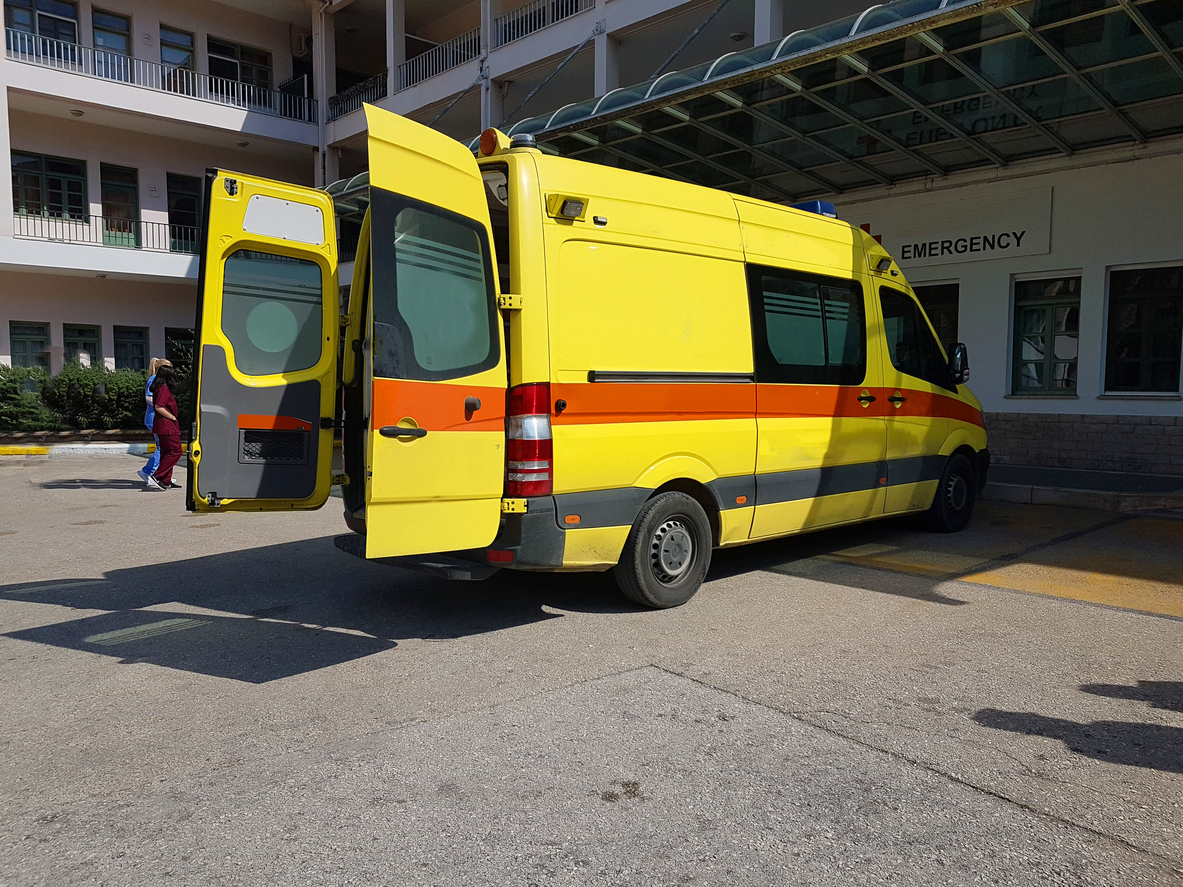 ambulance open doors in greek hospital emergency