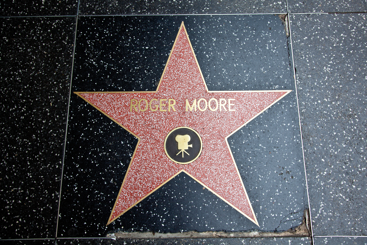 "Hollywood, California, USA - February 5, 2013: Hollywood Walk Of Fame Roger Moore achievement in the entertainment industry star."