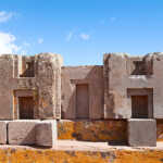 Demonstration of the building block technique in Pumapunku also called "Puma Pumku", part of a large temple complex or monument group of the Tiwanaku Site, in Bolivia.