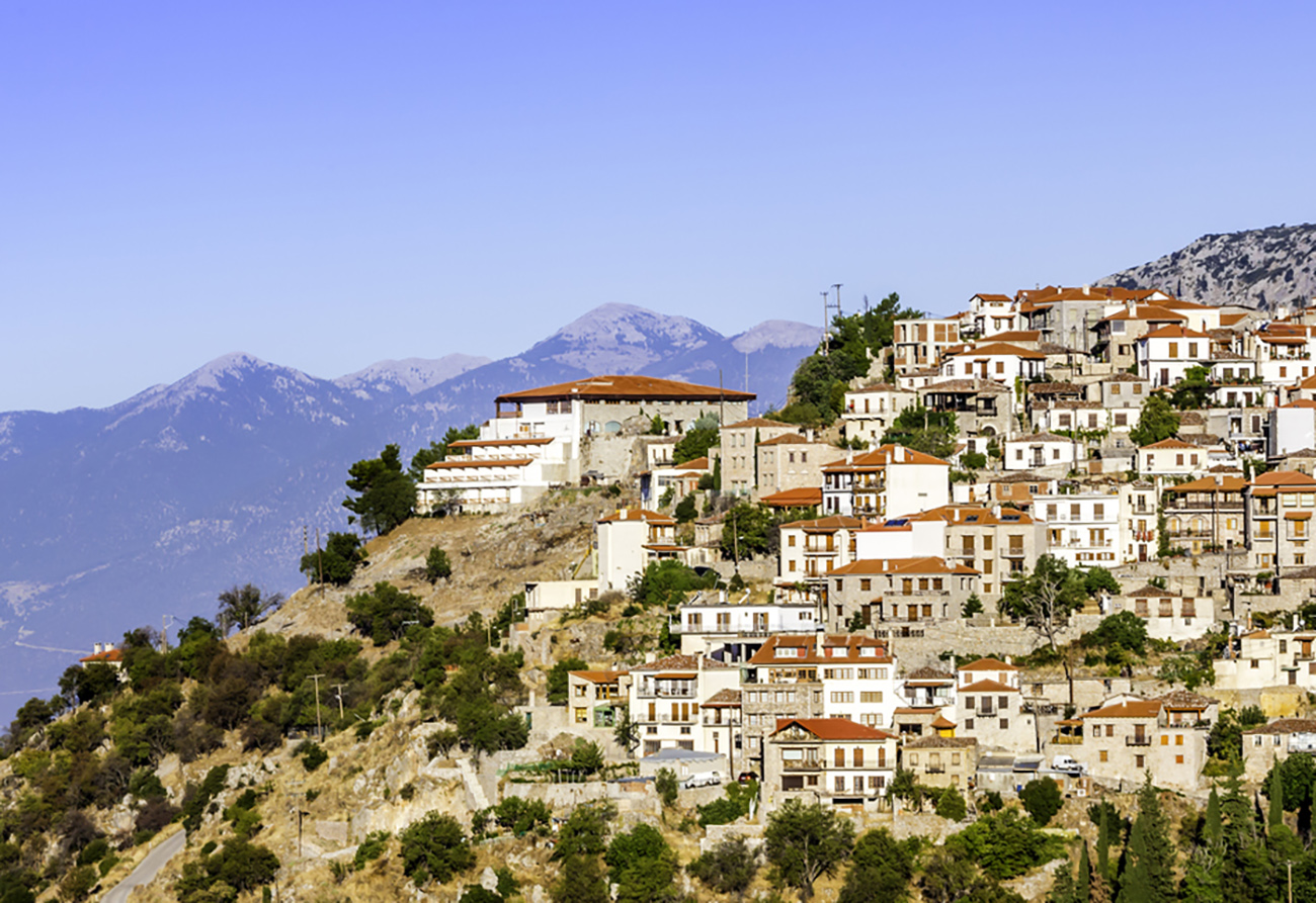 Historic village of Arachova in the mountains