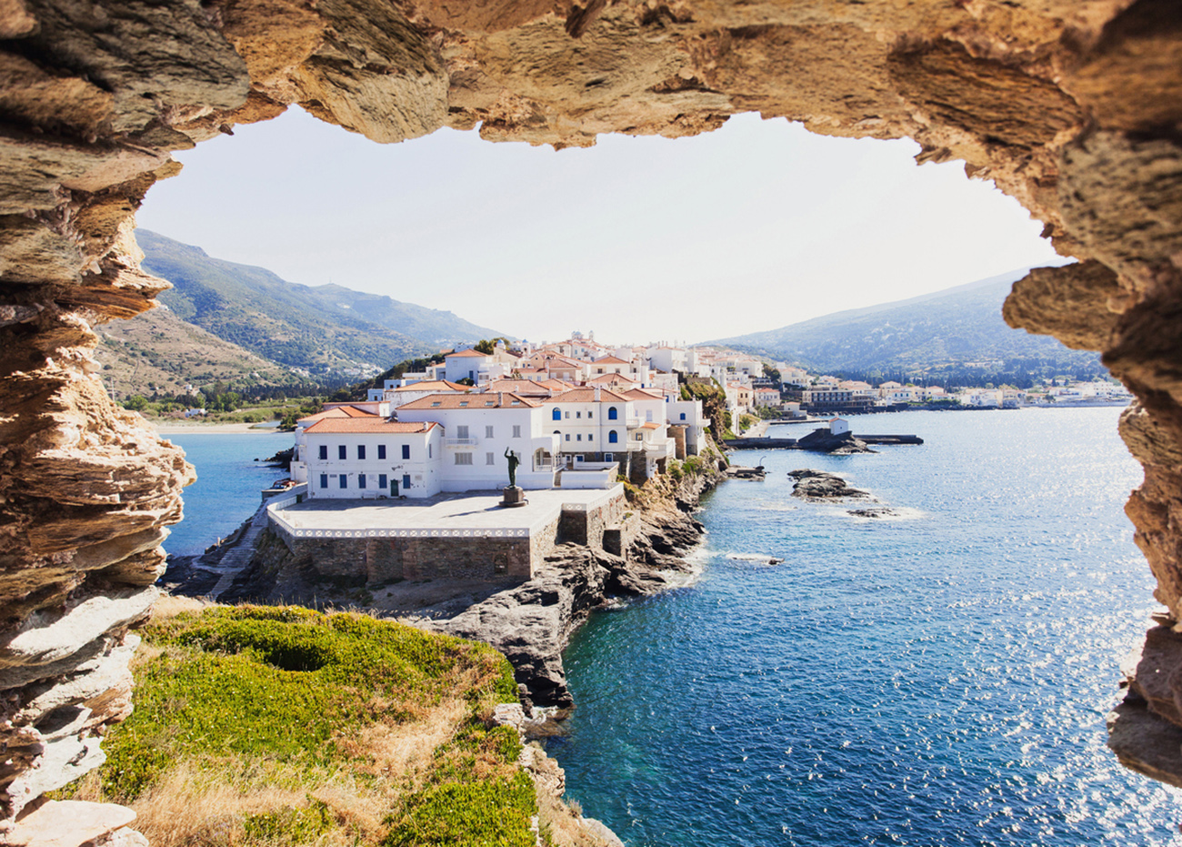 View of beautiful Andros town, Cycladic islands, Greece