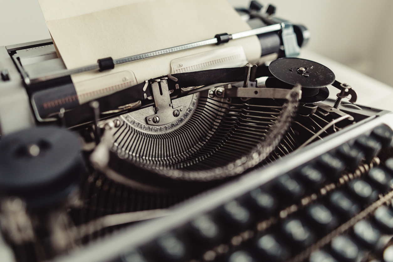 Closeup of metal parts of old typewriters