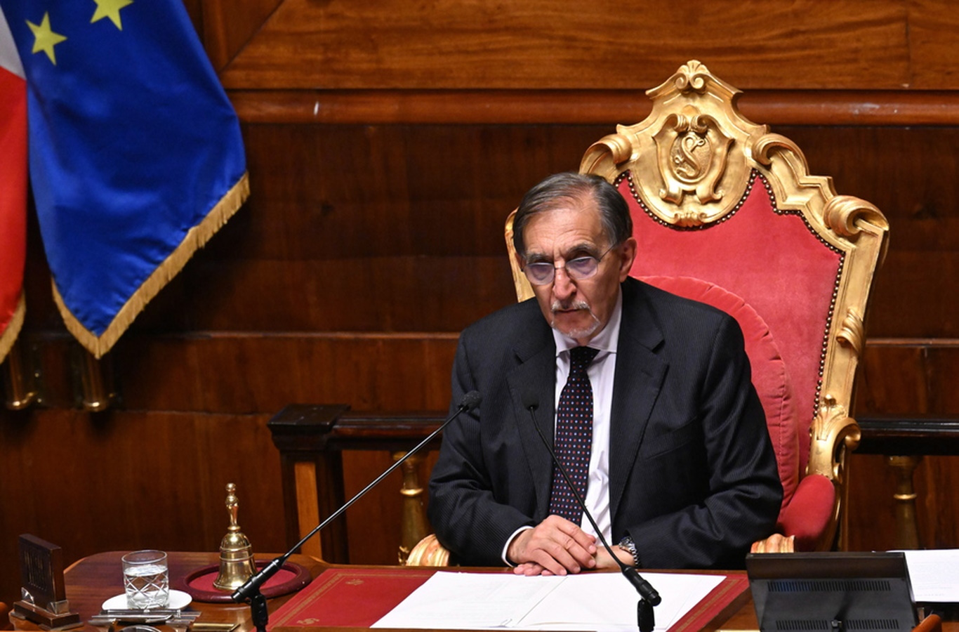 epa10266883 Italy's Senate President Ignazio La Russa during a confidence vote for the new government at the Senate in Rome, Italy, 26 October 2022.  EPA