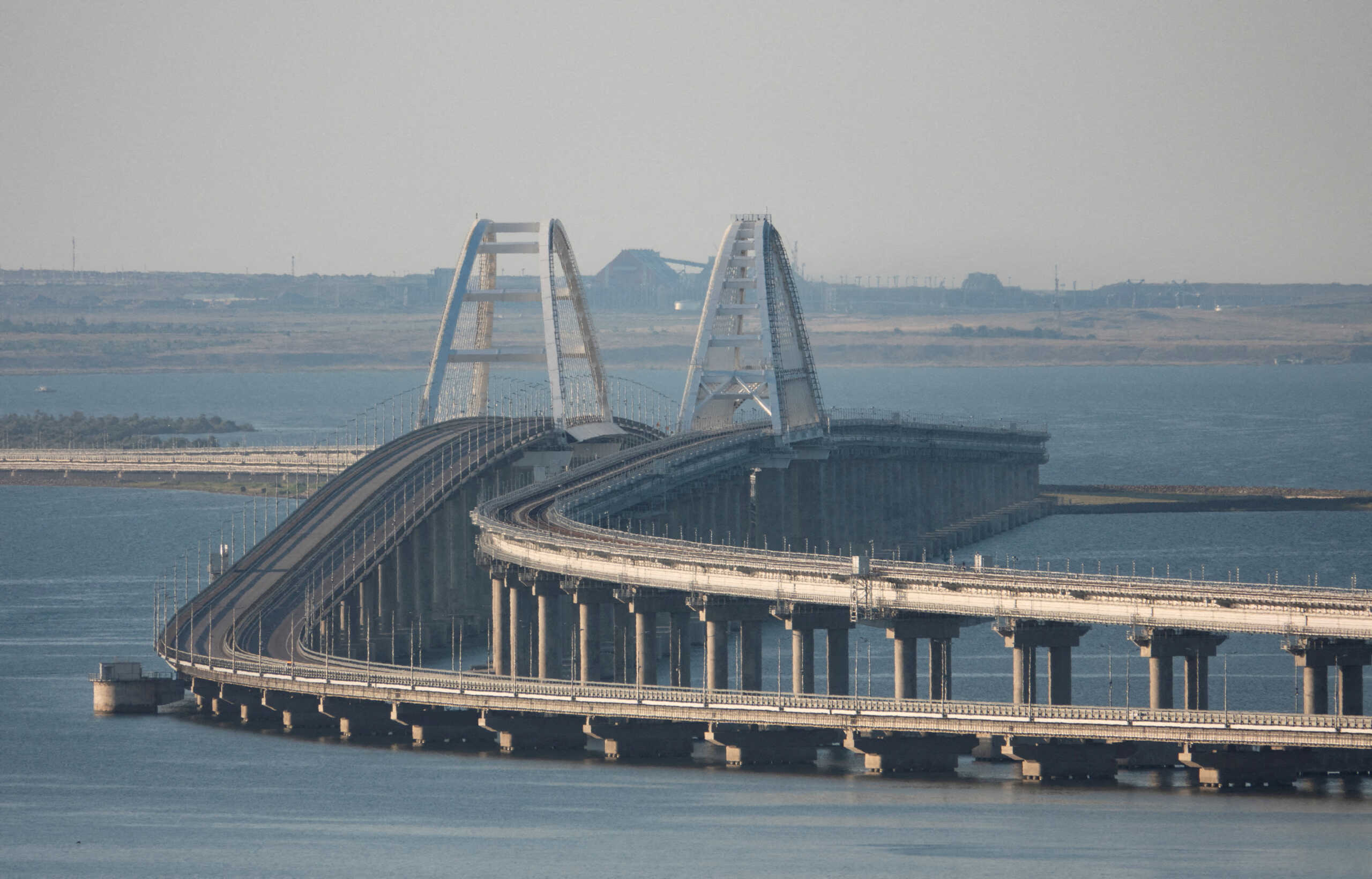 A view shows the Crimean bridge connecting the Russian mainland with the peninsula across the Kerch Strait, Crimea, July 17, 2023.  REUTERS