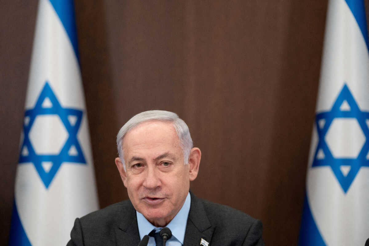 FILE PHOTO: Israeli Prime Minister Benjamin Netanyahu chairs a cabinet meeting at the prime minister's office in Jerusalem, Monday, July 17, 2023. Ohad Zwigenberg