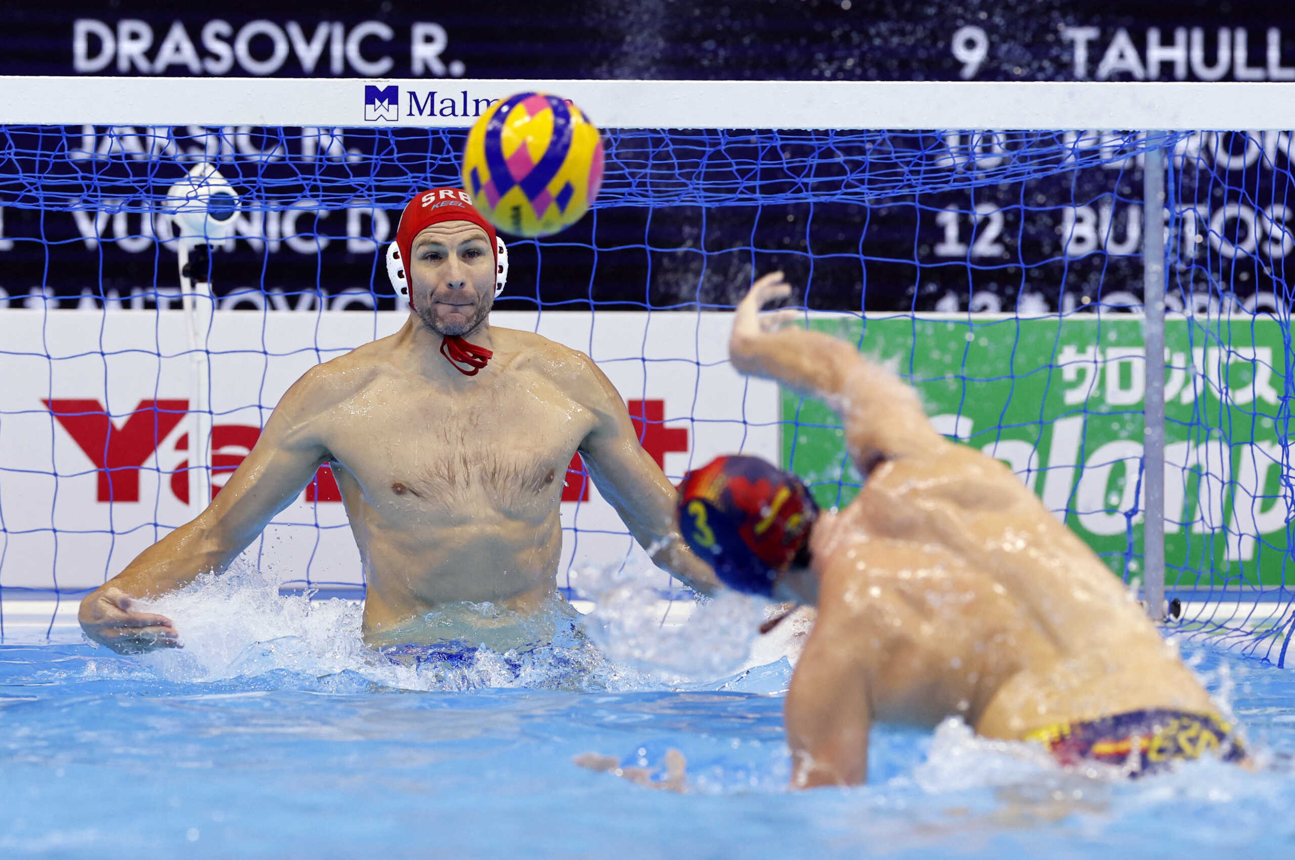Fukuoka 2023 World Aquatics Championships - Water Polo - Men's Bronze Medal Match - Serbia v Spain - Marine Messe Fukuoka Hall B, Fukuoka, Japan - July 29, 2023 Spain's Alvaro Granados Ortega scores a penalty goal REUTERS