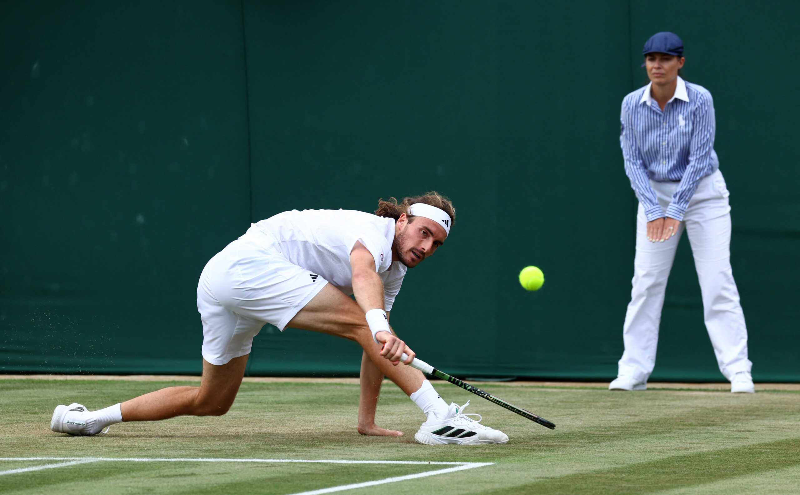 Tennis - Wimbledon - All England Lawn Tennis and Croquet Club, London, Britain - July 10, 2023 Greece's Stefanos Tsitsipas in action during his fourth round match against Christopher Eubanks of the U.S. REUTERS