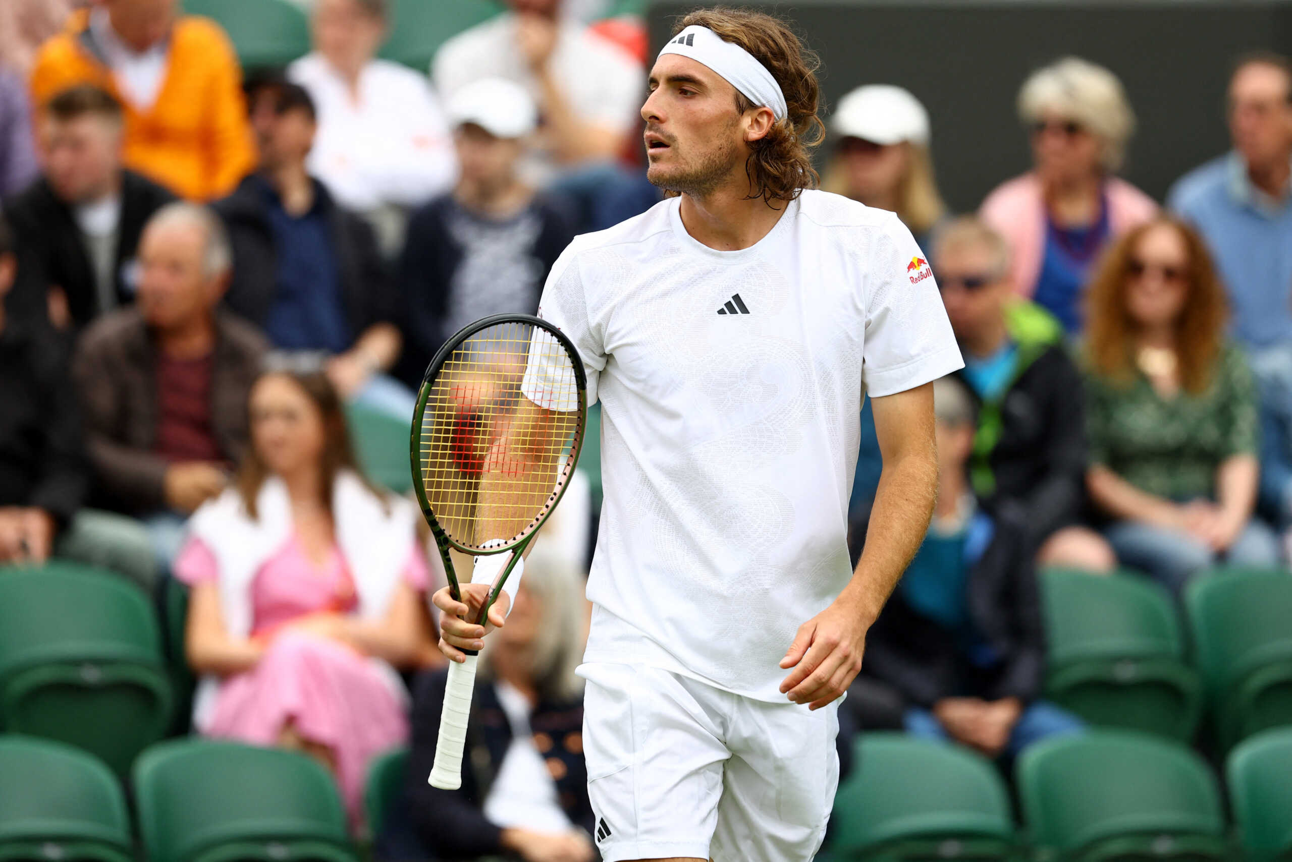Tennis - Wimbledon - All England Lawn Tennis and Croquet Club, London, Britain - July 4, 2023 Greece’s Stefanos Tsitsipas during his first round match against Austria’s Dominic Thiem REUTERS