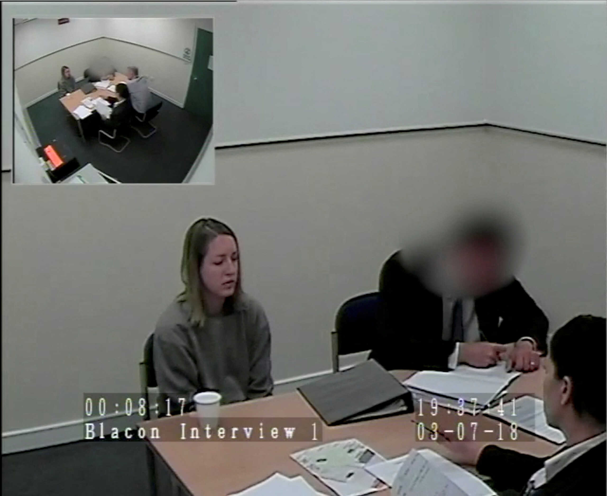 Lucy Letby, who was on trial at Manchester Crown Court charged with the murder of seven babies, speaks during her interrogation, in Chester, Britain, in this screengrab obtained from an undated Handout video obtained by Reuters on August 17, 2023. Cheshire Constabulary