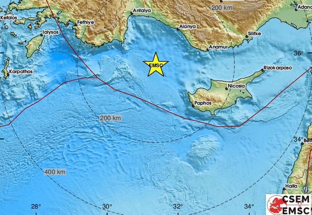Σεισμός 3,8 ρίχτερ στη θάλασσα ανάμεσα σε Κύπρο και Τουρκία