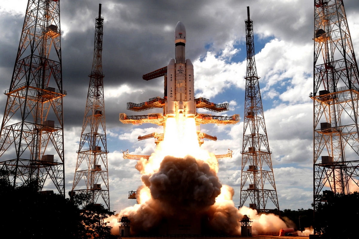epa10746167 A handout photo made available by the Indian Space Research Organisation (ISRO) of its Chandrayaan-3 (Moon Vehicle-3) lifting off from the Launch Vehicle Mark-III Mission 4 (LVM3 M4), at the Satish Dhawan Space Centre in Sriharikota, state of Andhra Pradesh, India, 14 July 2023. India's national space agency ISRO launched its third lunar exploration mission Chandrayaan-3 (Moon Vehicle-3), on board the Launch Vehicle Mark-III Mission 4 (LVM3 M4) at the spaceport in Sriharikota. Chandrayaan-3 is the country's first major mission since Prime Minister Narendra Modi's government introduced policies for investment in the space sector to facilitate private satellite launches. ISRO attempts to land a rover on the moon.  EPA