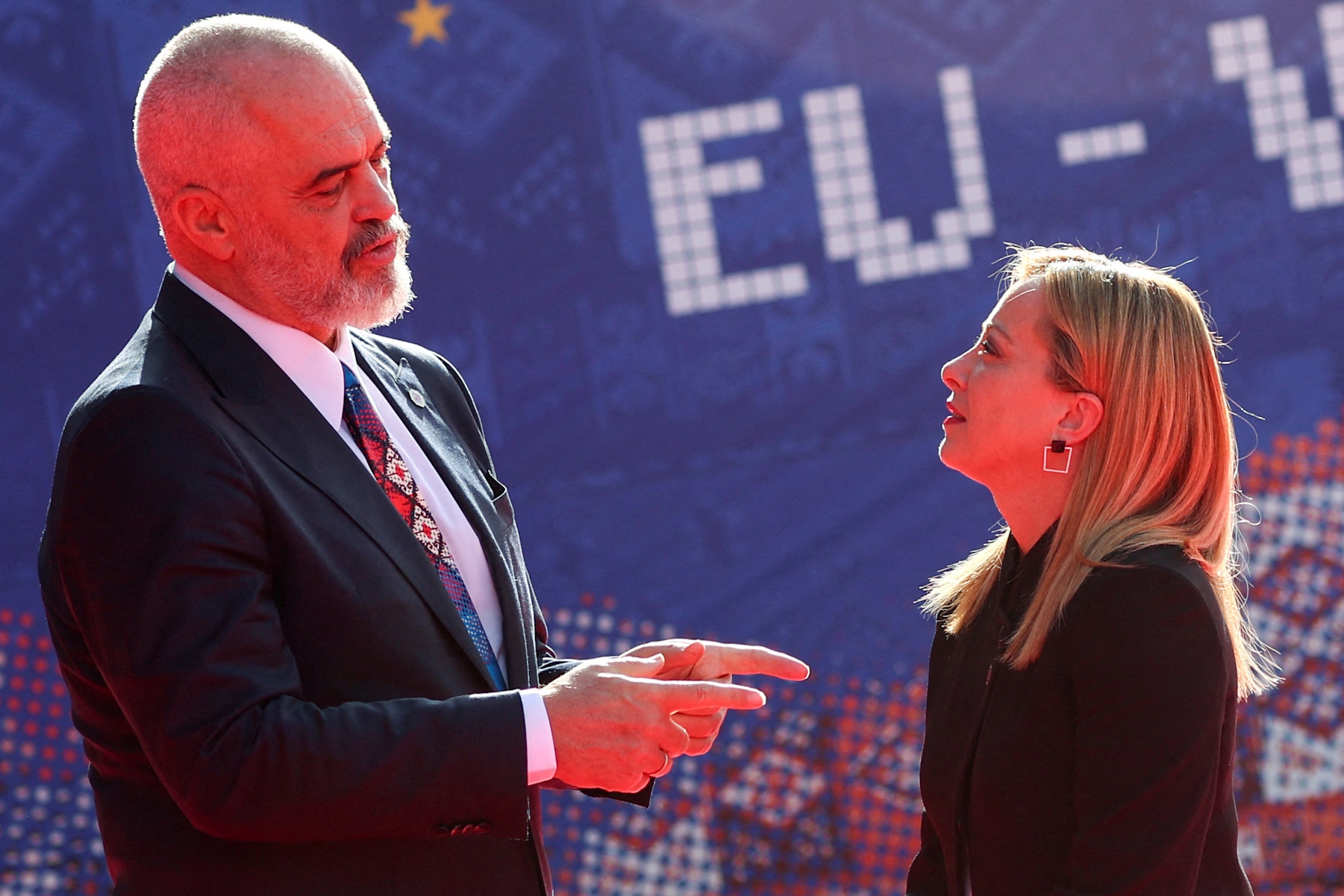 FILE PHOTO: Albania's Prime Minister Edi Rama welcomes Italy's Prime Minister Giorgia Meloni before the EU-Western Balkans summit in Tirana, Albania, December 6, 2022. REUTERS