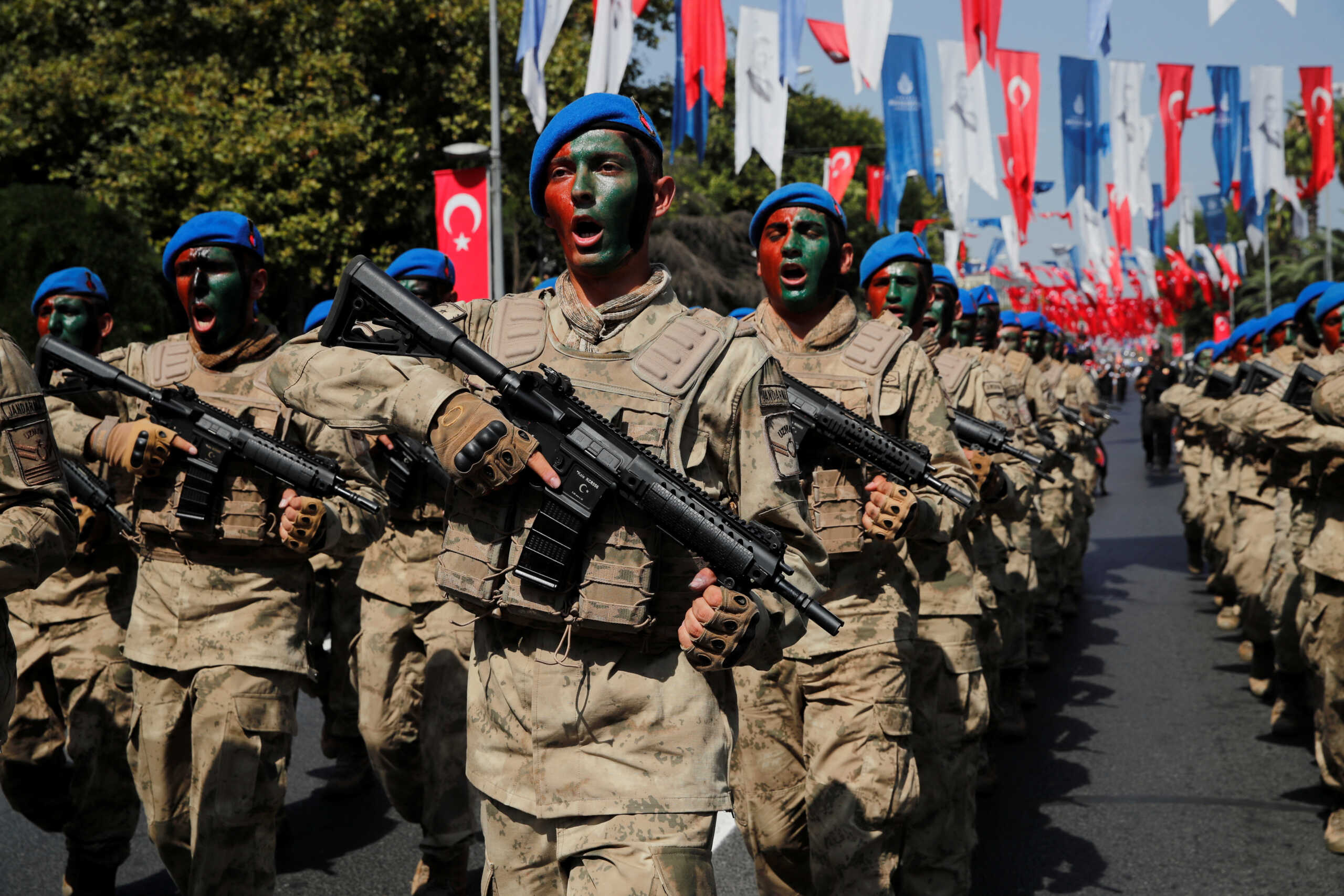 Turkish Gendarmerie commandos take part in a ceremony to mark the Victory Day, in Istanbul, Turkey August 30, 2023. REUTERS
