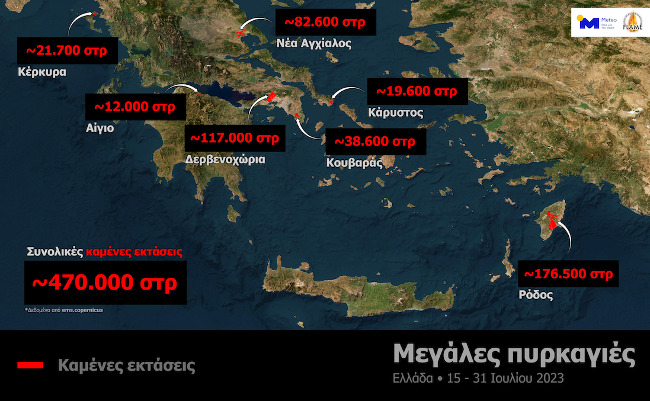 Καύσωνας: 470.000 στρέμματα έγιναν στάχτη στη διάρκεια του καυτού 15νθημέρου – 550.000 από την αρχή του χρόνου