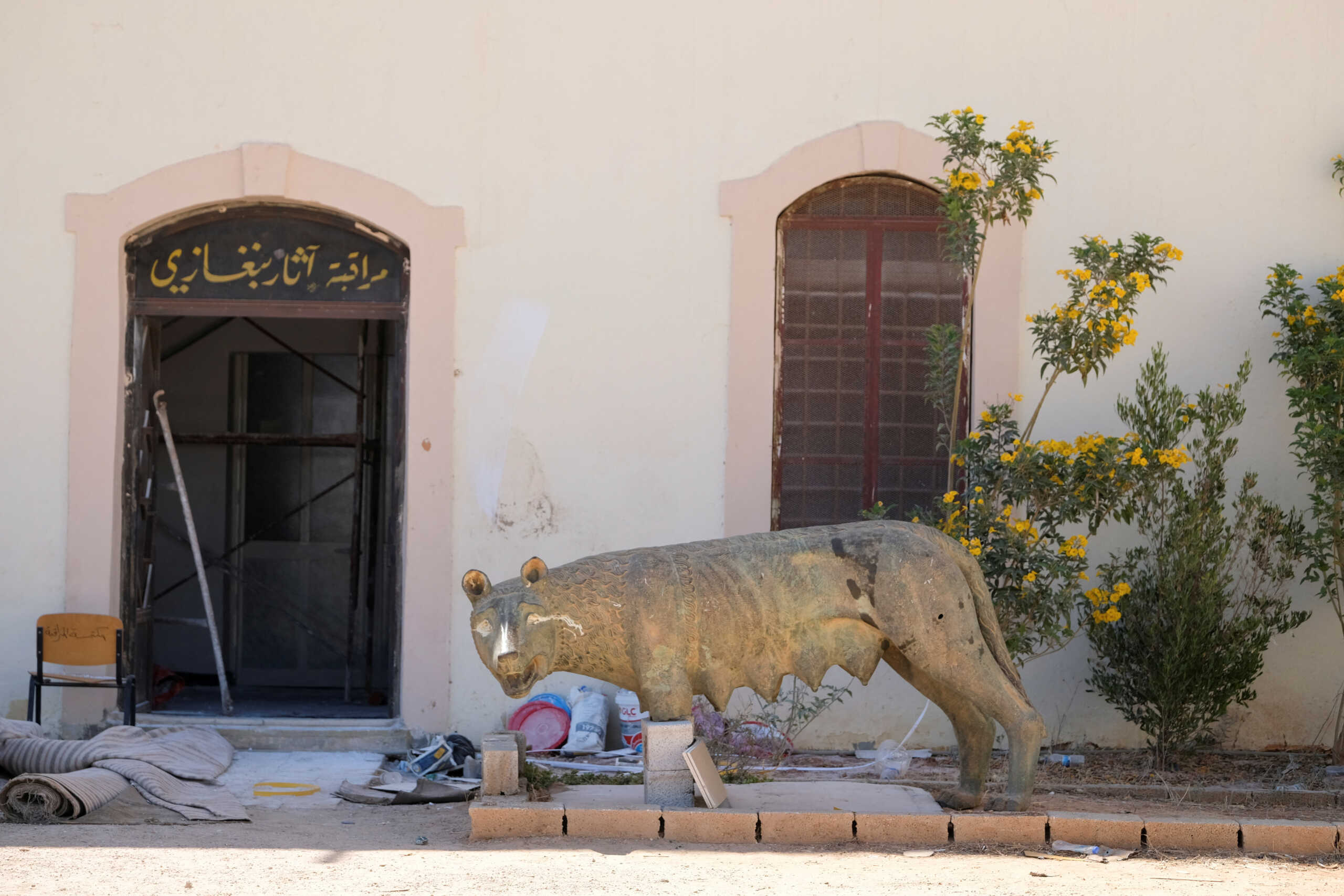 The female wolf statue (Lupa Capitolina), which was found in the farm of a citizen, is pictured after disappearing for over thirty years in Benghazi, Libya, July 31, 2023. REUTERS