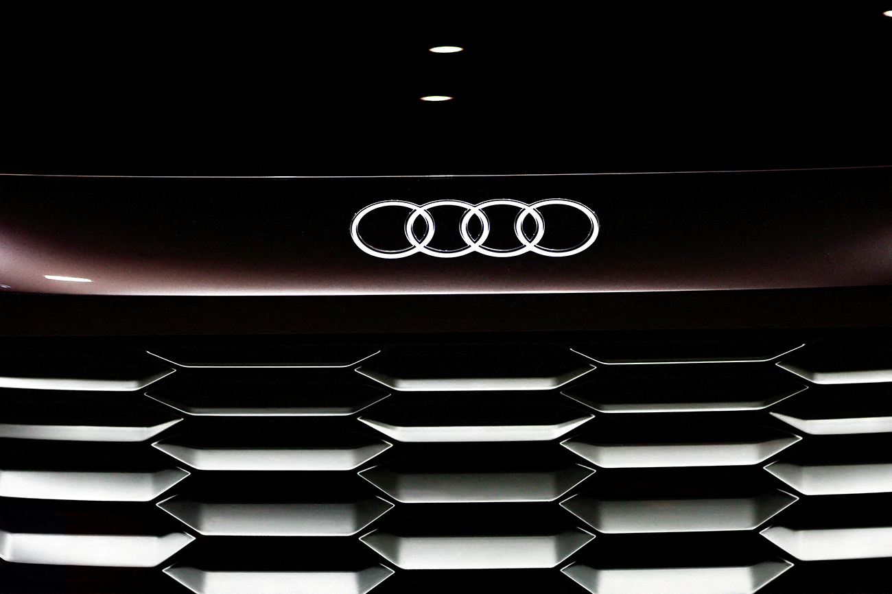 FILE PHOTO: The logo of Audi is seen on the Grandsphere concept connected electric car at the Viva Technology conference dedicated to innovation and startups at Porte de Versailles exhibition center in Paris, France, June 14, 2023. REUTERS